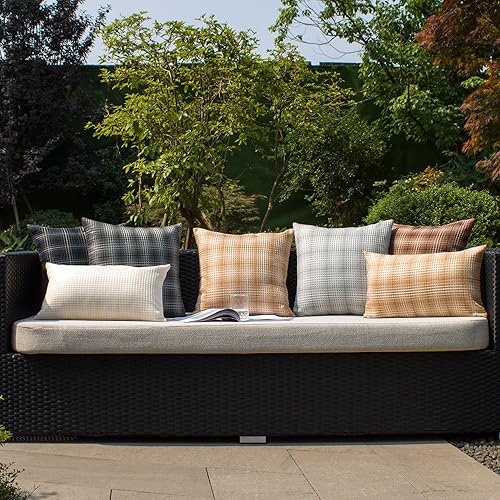 Miniatura 7 de Kevin Textile - Juego de 2 fundas de almohada decorativas para exteriores, impermeables, para jardín, patio, tienda de campaña, sofá, de 12 x 20