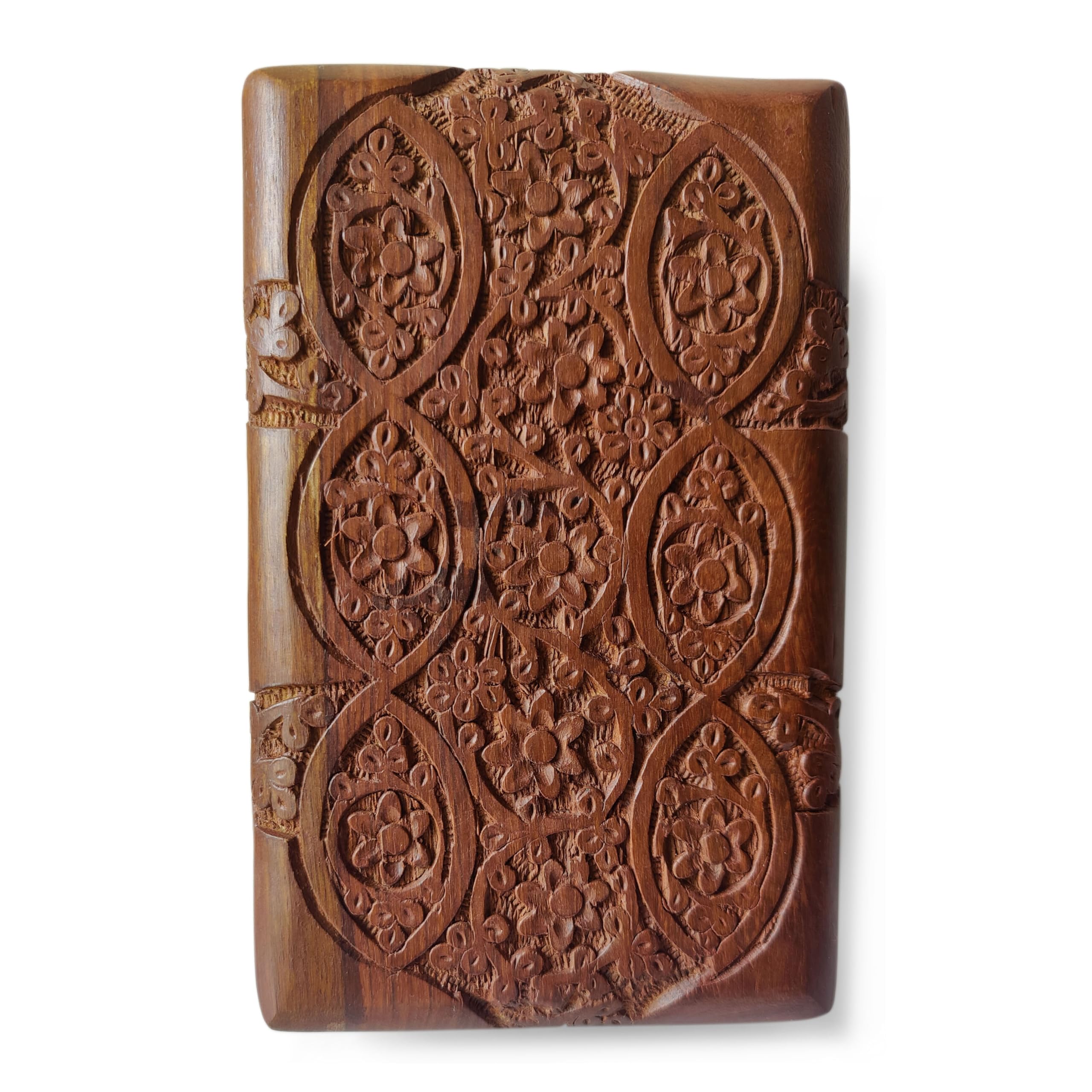 GURU JEE Ręcznie rzeźbione drewniane dekoracyjne rzeźby kwiatowe uniwersalny organizer do przechowywania pamiątka pudełko na biżuterię 20 x 12,5 x 6,5 cm