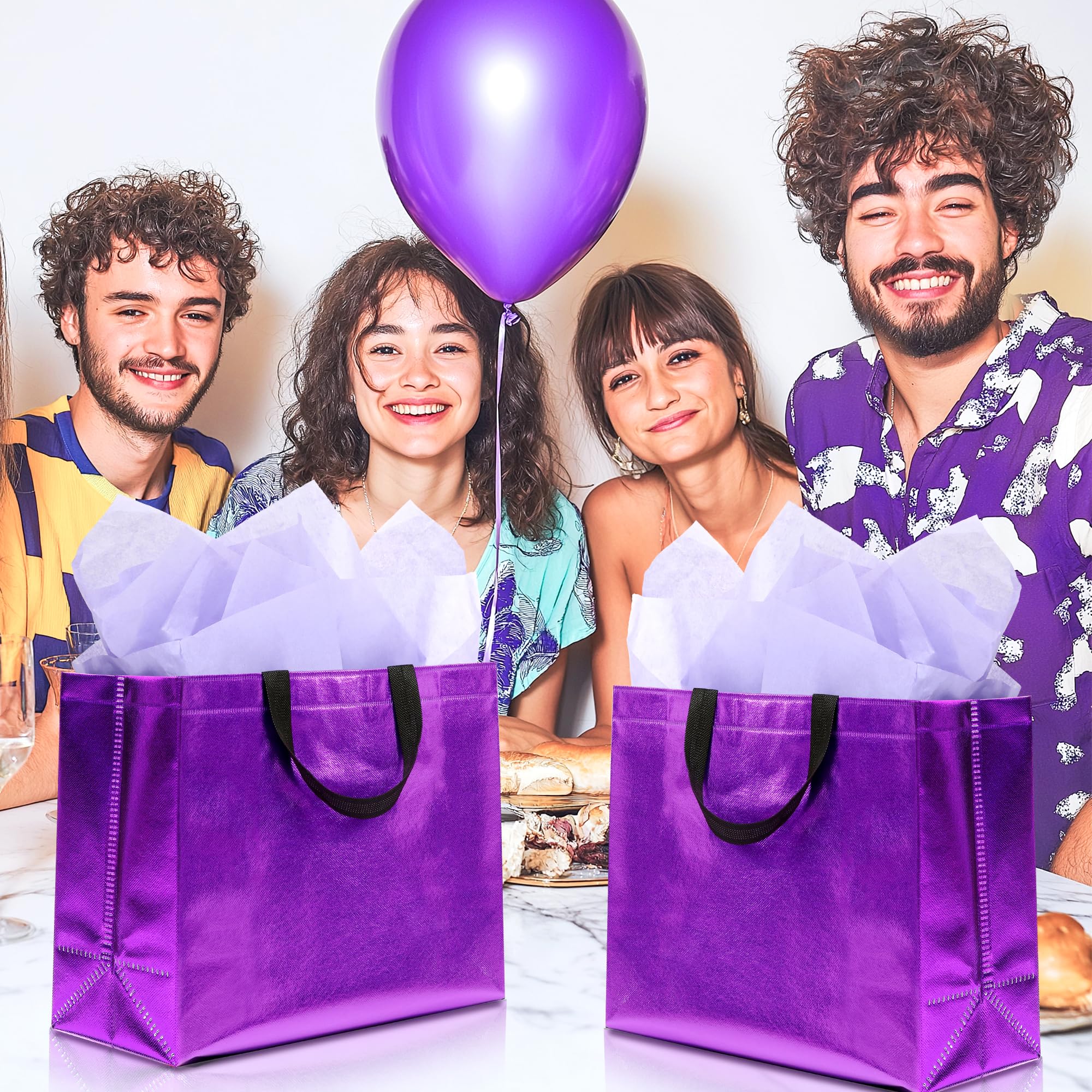 KeerxunBag 12Pcs Reusable Gift Bags（Includes Tissue Paper） Gift bag with handle Birthdays Parties Holidays Weddings Medium 13x5x11in Purple Gift Bags