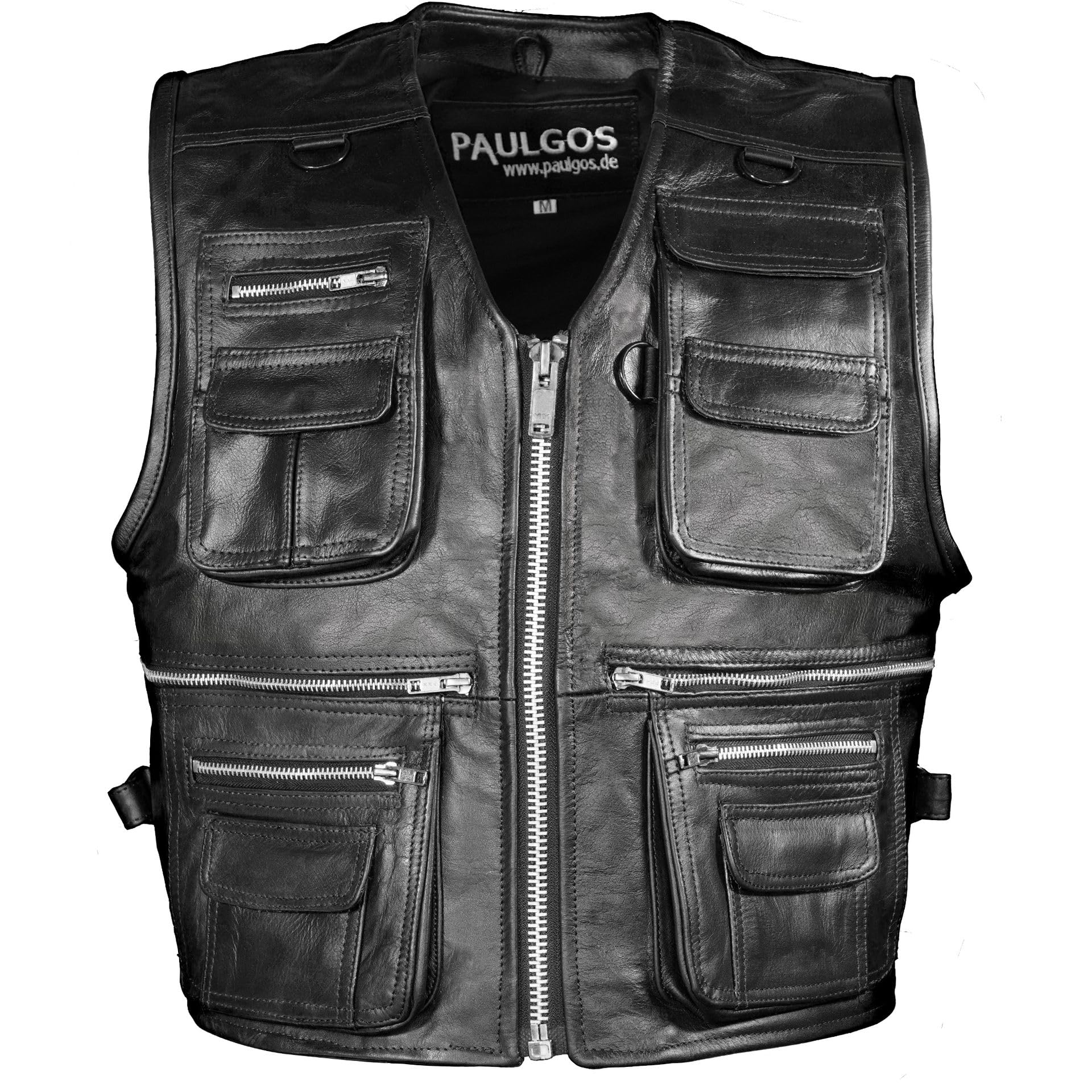 PAULGOS Lederweste Weste Kutte Leder Biker Rocker Motorrad Clubweste Bikerweste Motorradweste Schwarz BW11