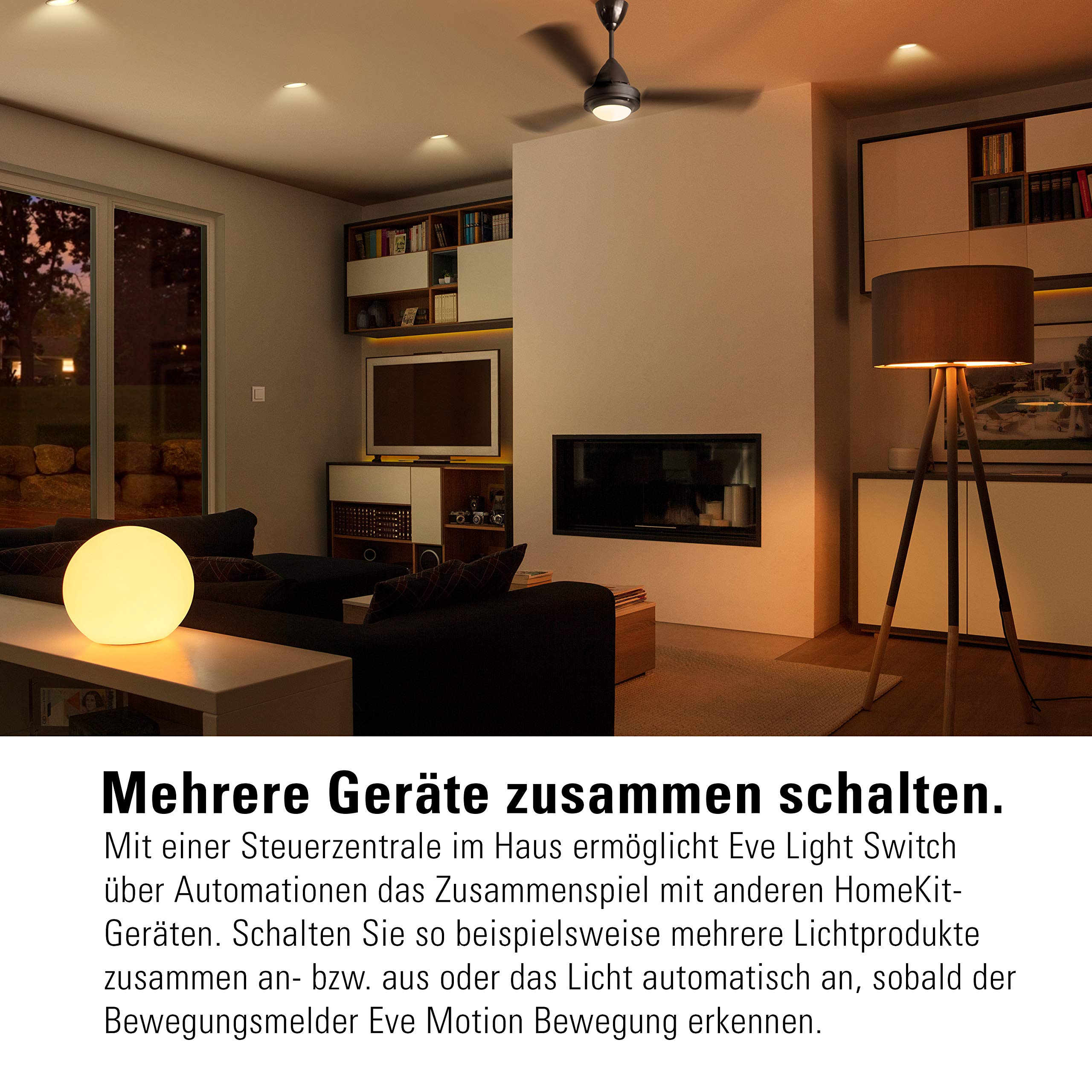 Eve Light Switch (Apple Home) – Smarter Lichtschalter | Einfach-, Wechsel- & Kreuzschaltung, 55er-Schalter, Siri & App & Zeitpläne, keine Bridge nötig, Bluetooth, Thread