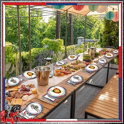 Miniatura 7 de chiazllta 96 piezas de decoraciones medievales para fiestas de cumpleaños de castillo, platos de papel y servilletas, suministros de cumpleaños de