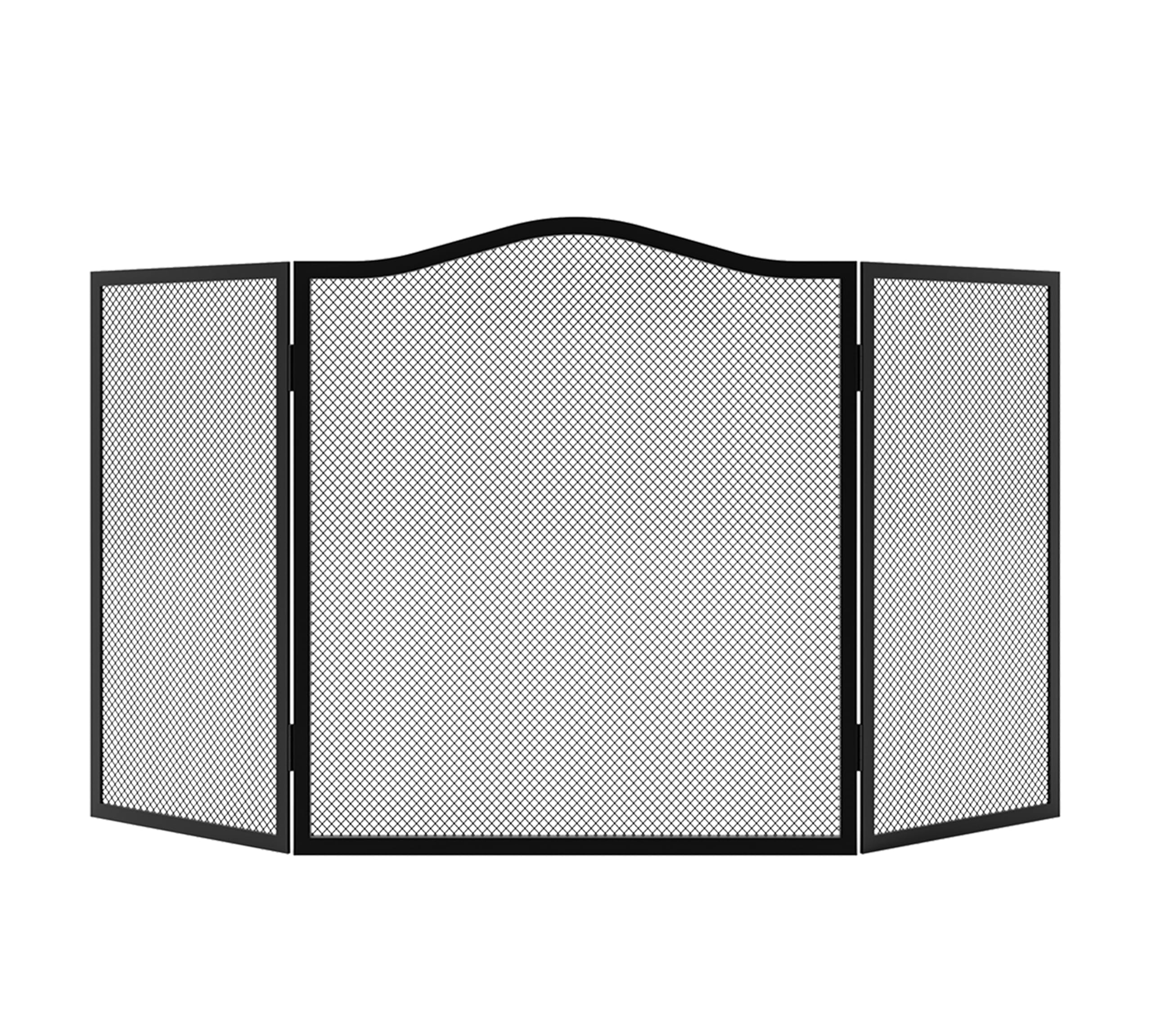 Pare-étincelles à 3 panneaux pour cheminée - Écran plat en fer - 102 cm de long x 54 cm de haut - Panneau en maille robuste pour cheminée ouverte, revêtement en poudre noire