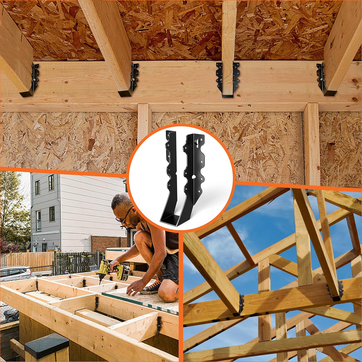 50 Pcs Black 2x8 Joist Hanger,LU28 18 Gauge Double Shear Face Mount Joist Hanger,Hurricane Ties for Rafters Tie Brackets Great for Floor Deck and Ceiling Joists image 5