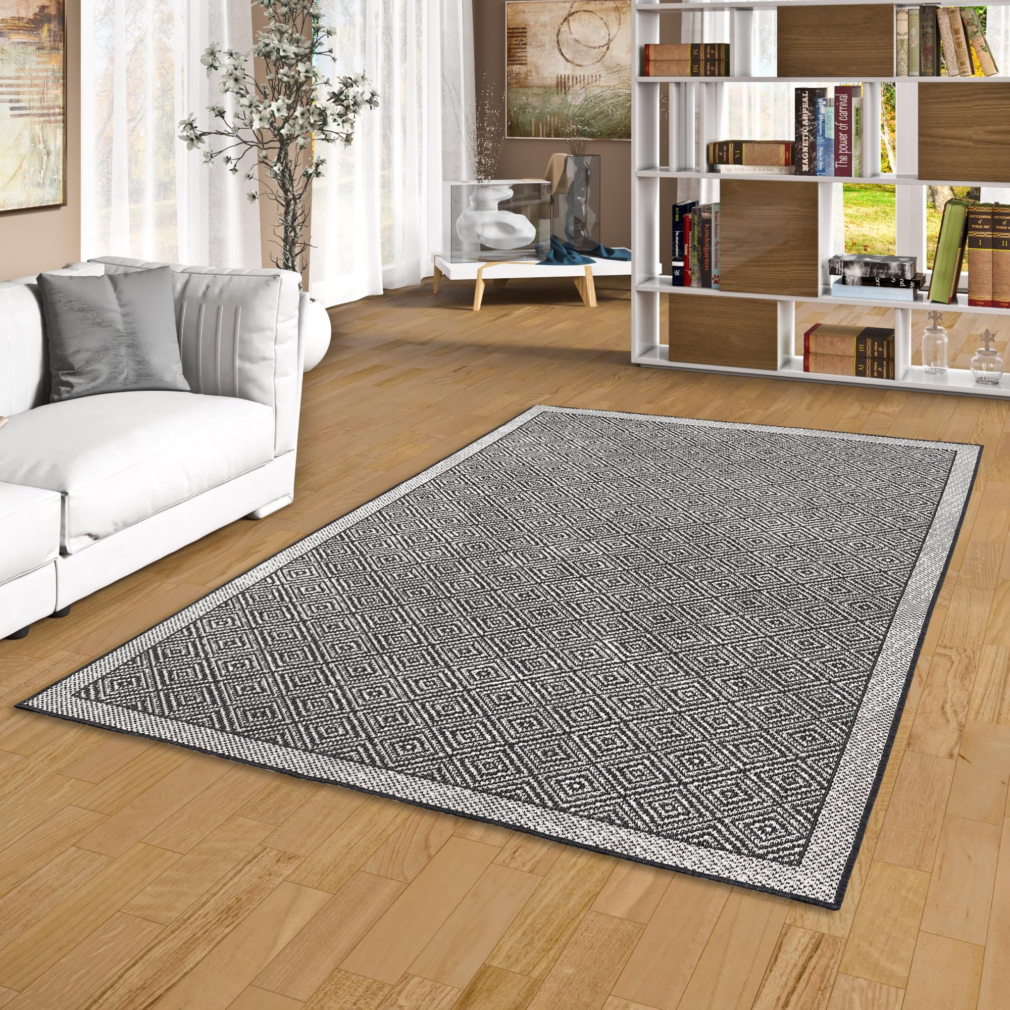 Tapis plat double-face Pergamon Hampton noir chiné grand format résistant