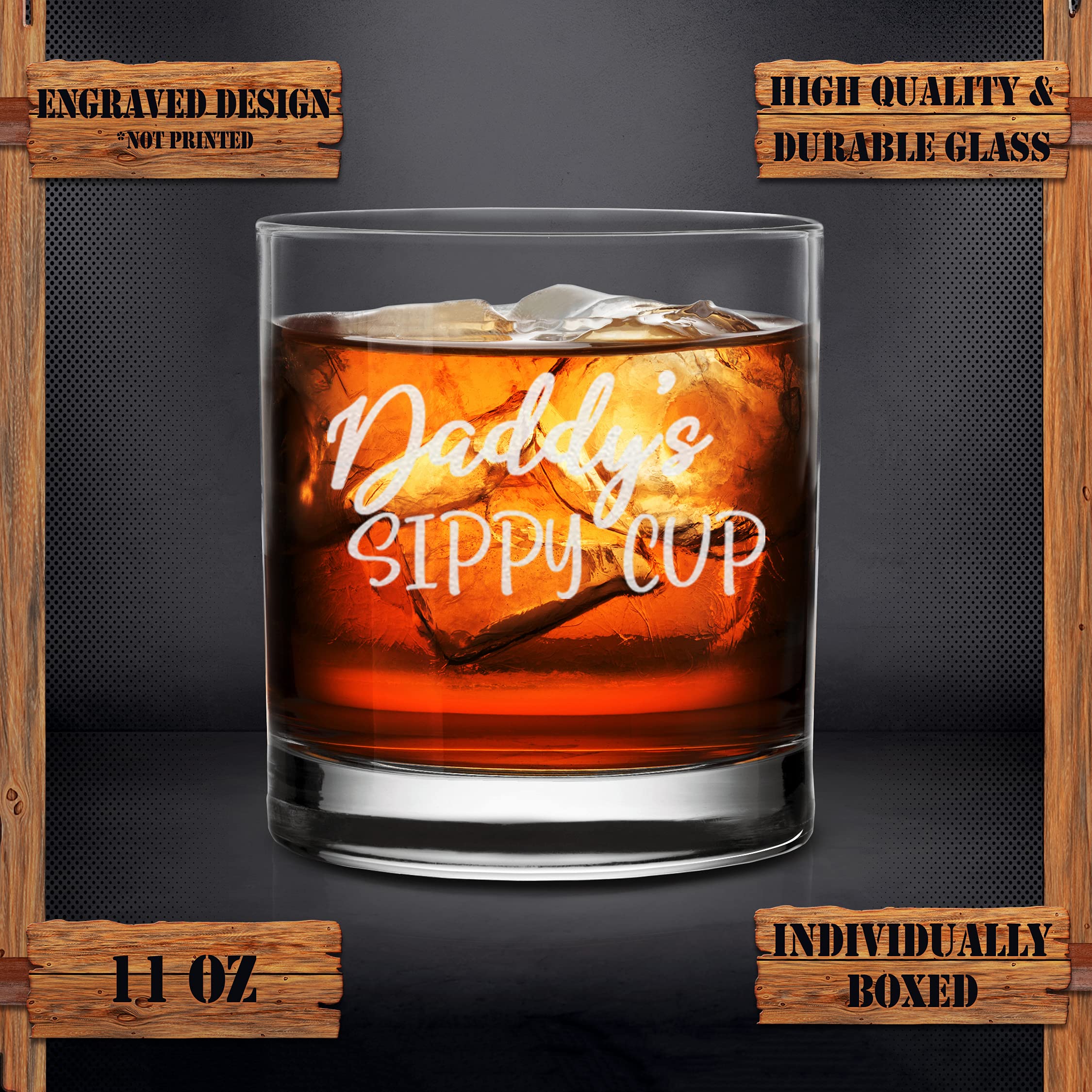 Daddy's Sippy Cup Old Fashion Rocks Glass Funny New Dad Gifts Birthday Fathers Day Gift