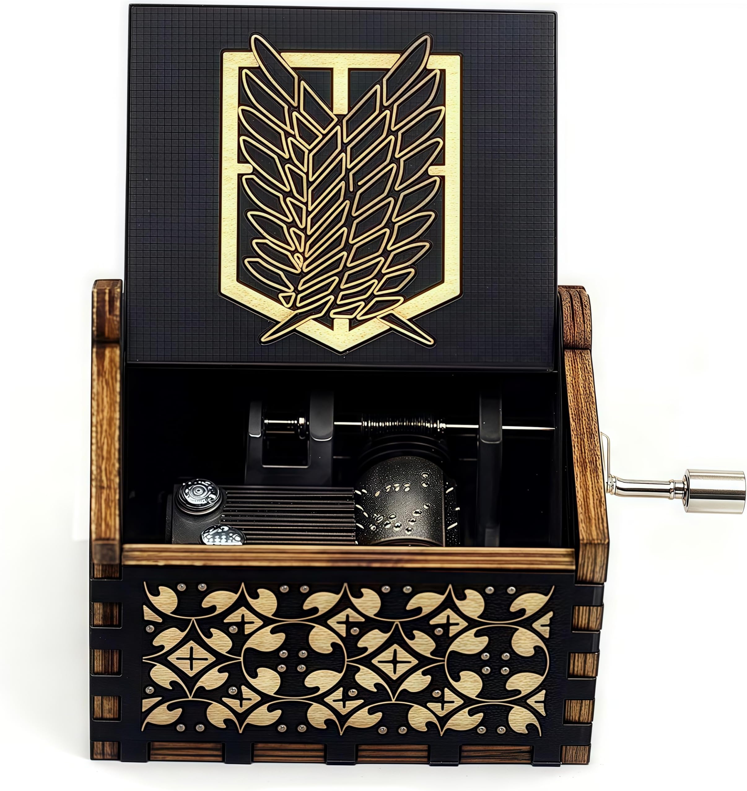 Cuzit Attack on Titan Music Box Toy Wood Hand Crank Engraved Vintage Wooden Musicbox Birthday Halloween Christmas Valentine's Day Gift