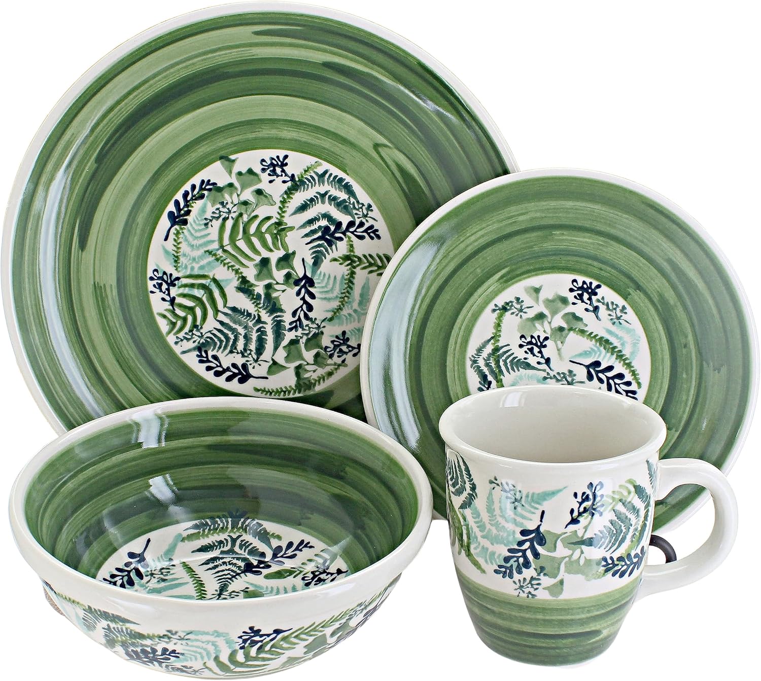 Blue Rose Polish Pottery - Blue Darcy 16 Piece Dinner Set - 4 Place Settings - Great for Everyday Dining, Casual Dining, or as Formal Dinnerware