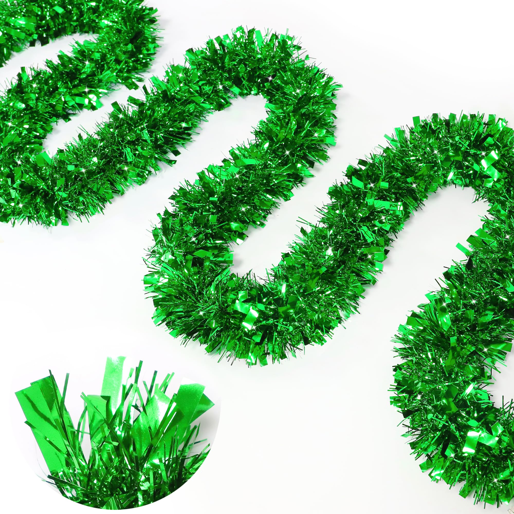 50FTGarland - Green St. Patrick's Day Tinsel Garland for Mantle Tree,Saint Patricks Day Garland Decorations for Home Indoor (Green)