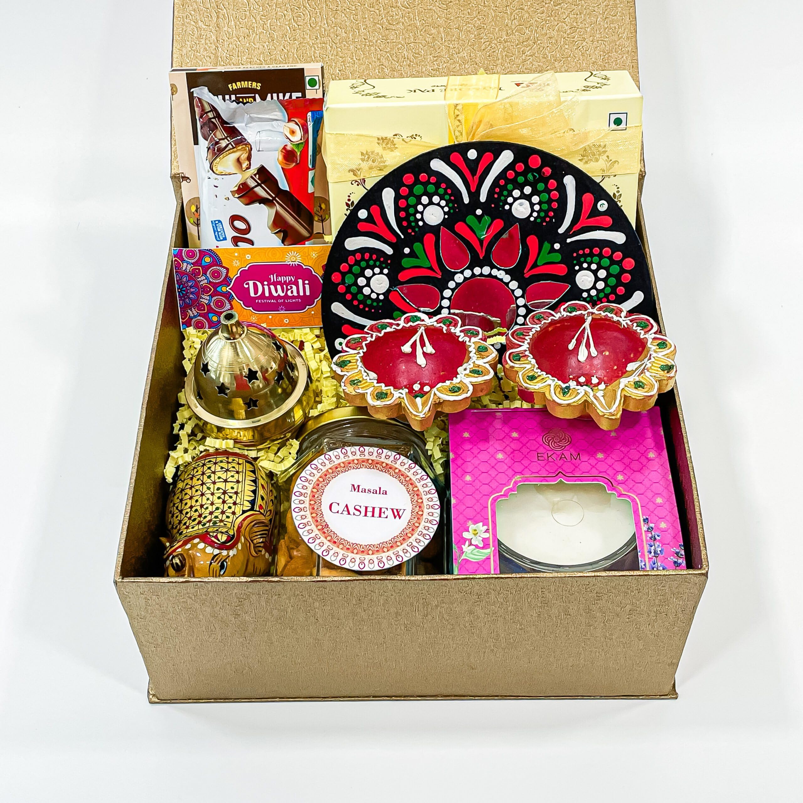 Angroos Diwali Celebration Hamper with Paul & Mike Chocolates, Spiced Cashews, Colorful Diya, and More Surpises | Diwali gifts | Diwali gift hamper | Diwali Gifts India