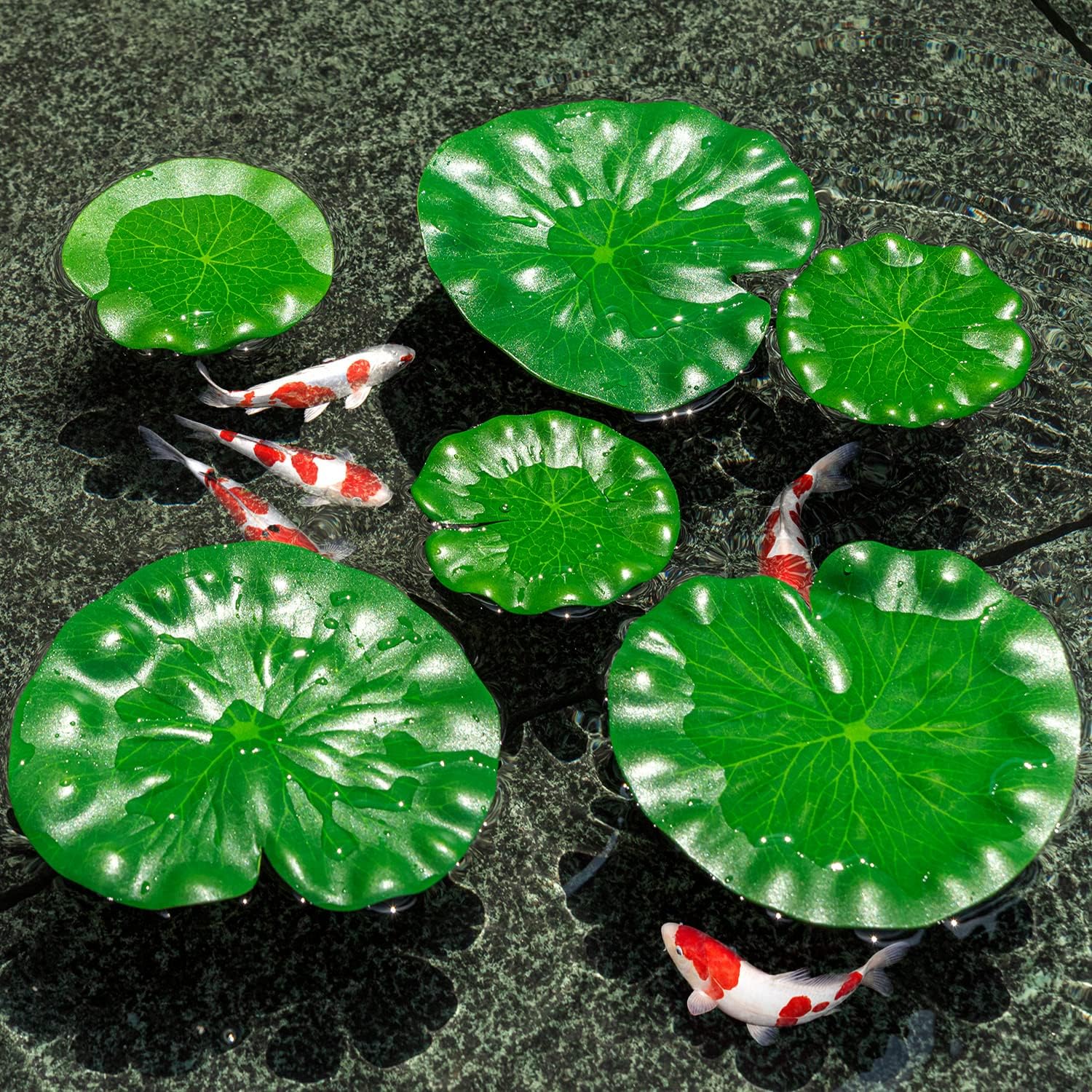 56 Pcs Realistic Large Lily Pads Leaves for Ponds, 4 Kinds Artificial Floating Foam Lotus Leaves, Giant Water Lily Pads Foliage Pond Decor for Pond Pool Koi Fish Patio Aquarium
