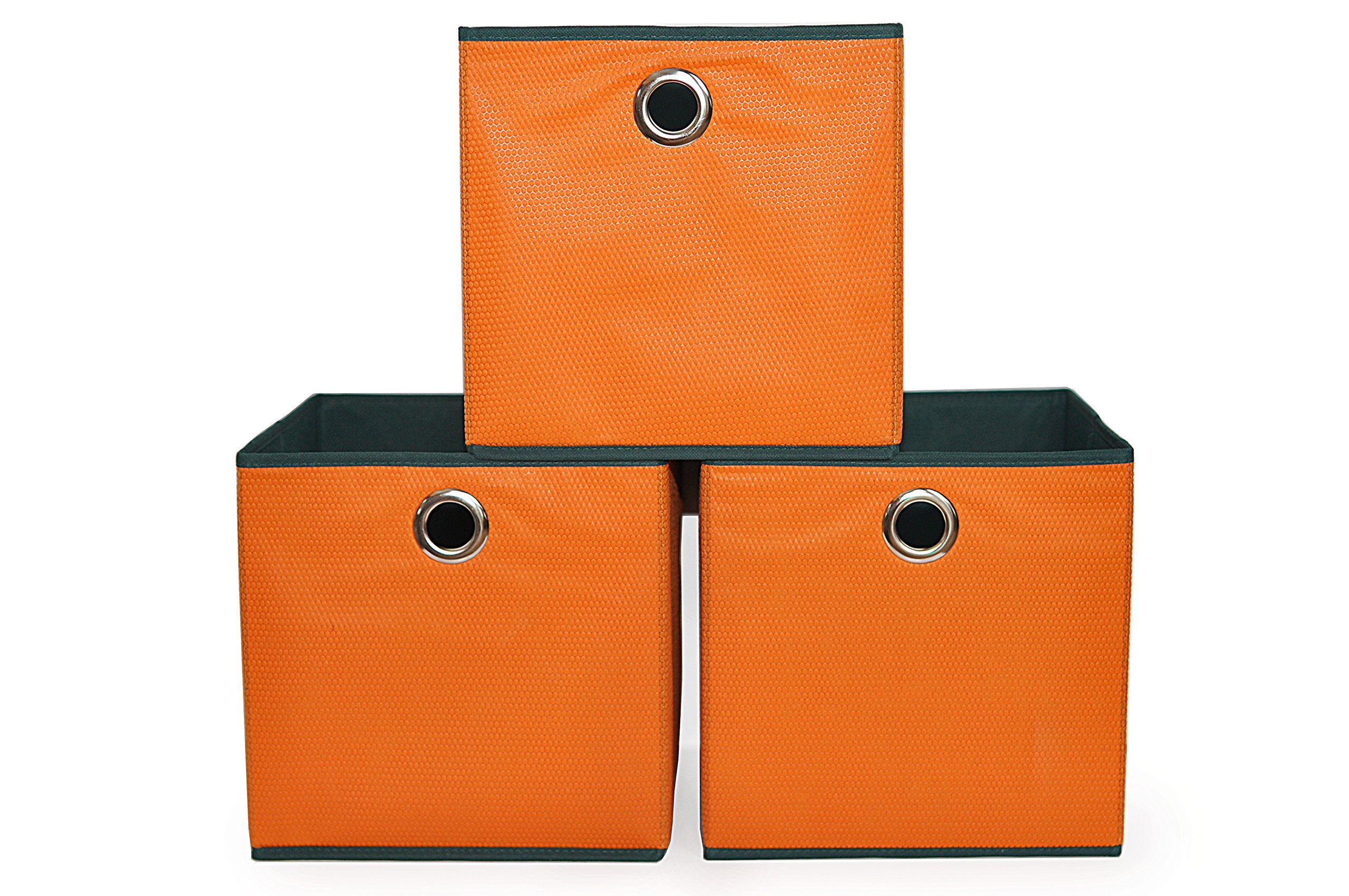 Lindsay Foldable Storage Box, Set of 3, Peel Orange with Phthalo Green Lining