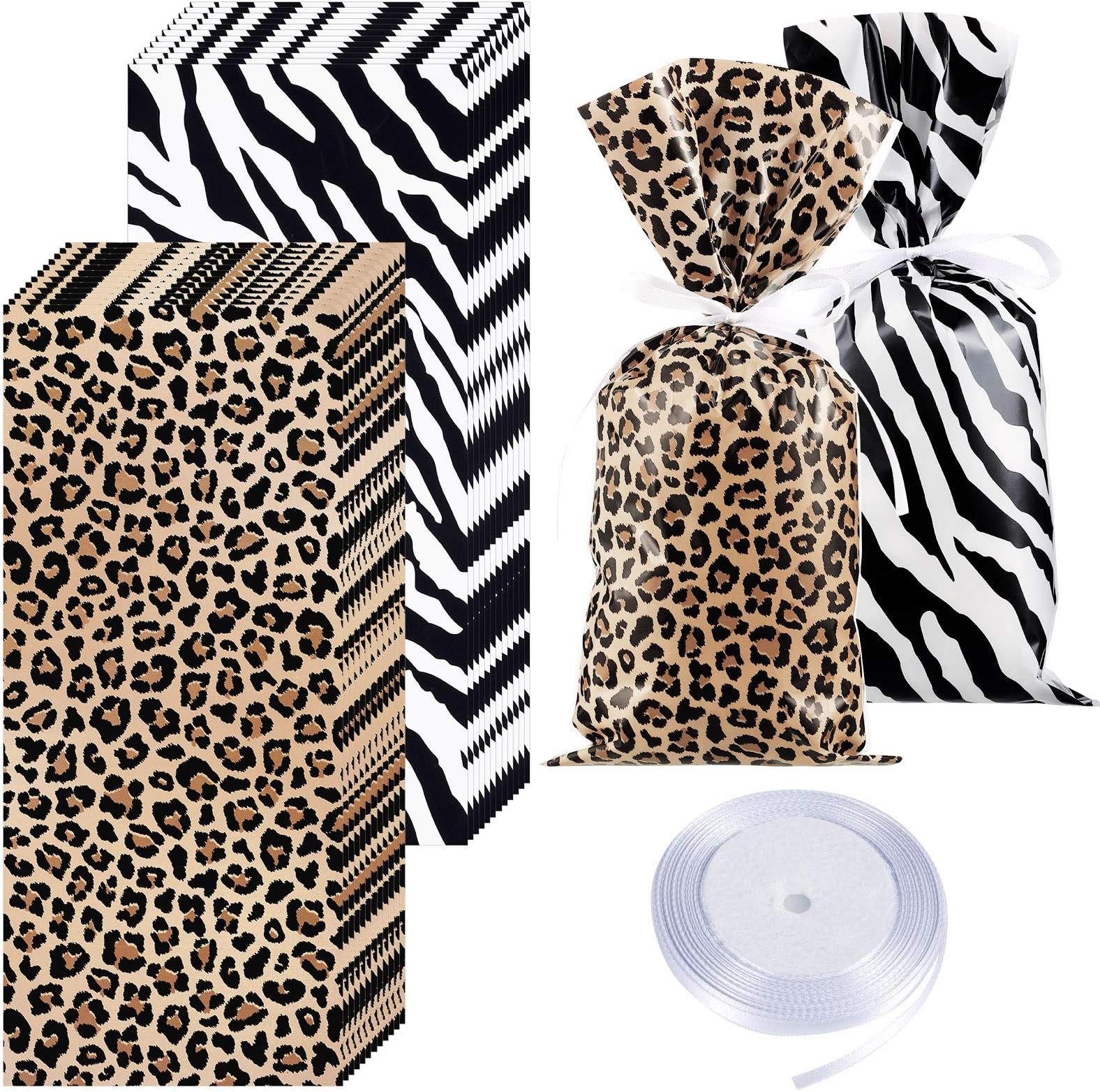 100 Pieces Leopard Print Treat Bags Leopard Candy Bags Easy to Seal Animal Print