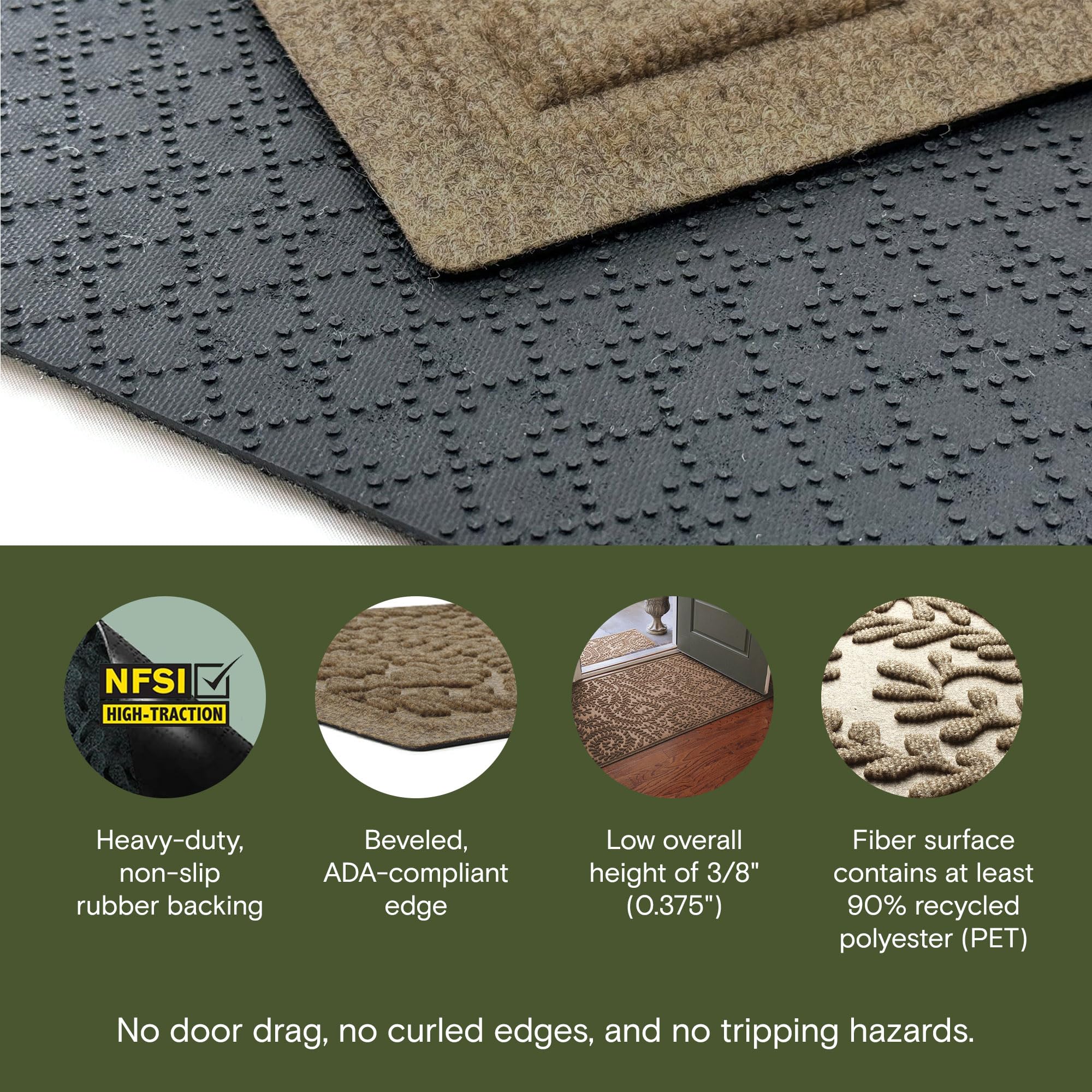 Glattol Bungalow Flooring Waterhog Door Mat, 2' x 3' Made in USA, Durable and Decorative Floor Covering, Skid Resistant, Indoor/Outdoor, Water-Trapping, Boxwood Collection, Khaki/Camel