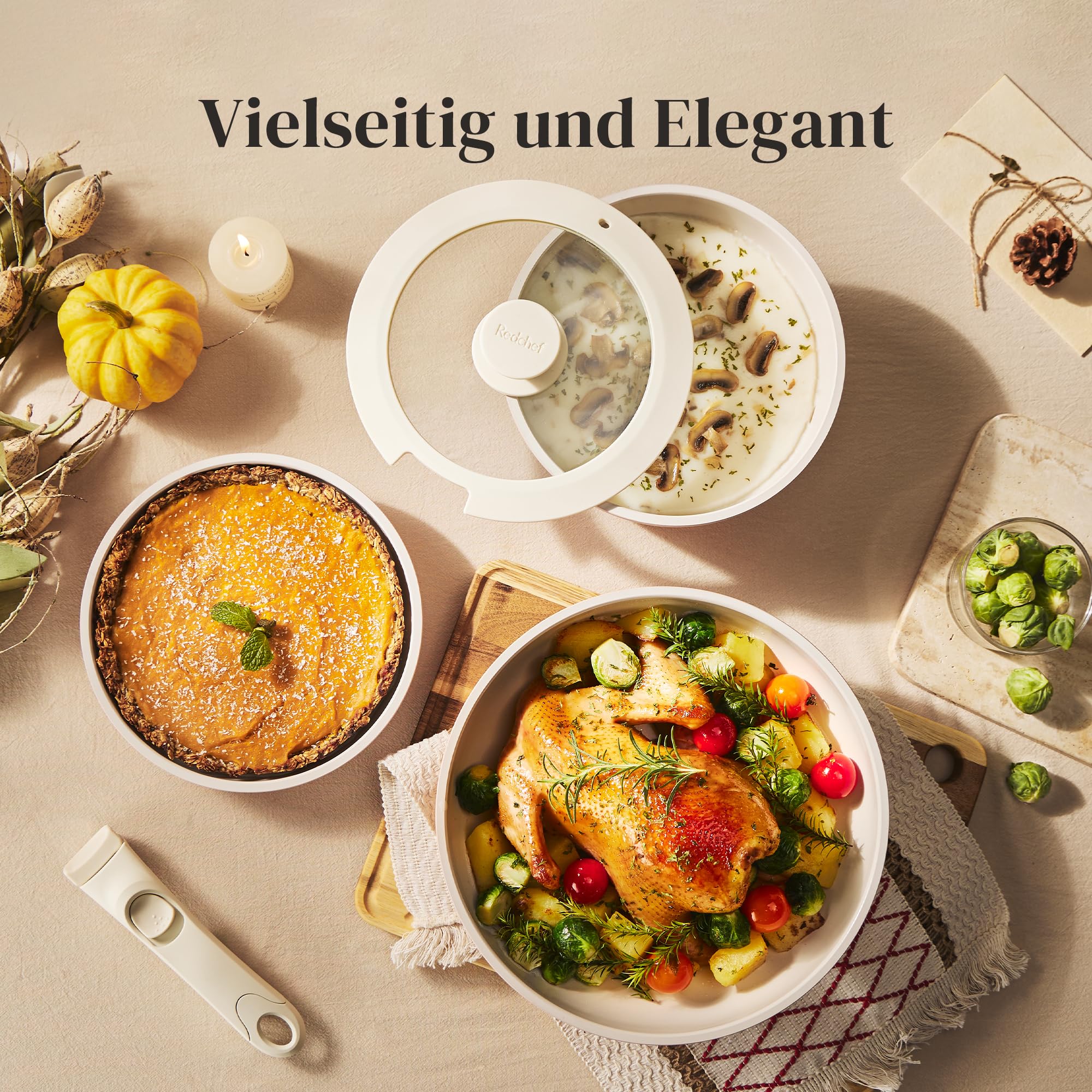 Redchef Set di pentole da 16 pezzi, antiaderente in ceramica, con manici rimovibili, padella da 20/26 cm, padella da 26 cm, pentola da 18/20 cm, impilabile per tutti i piani cottura, adatto al forno