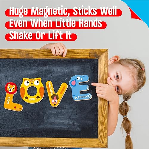 Miniatura 26 de Letras mayúsculas magnéticas, 26 piezas de imanes de letras, herramienta educativa de aprendizaje del alfabeto y reconocimiento de animales