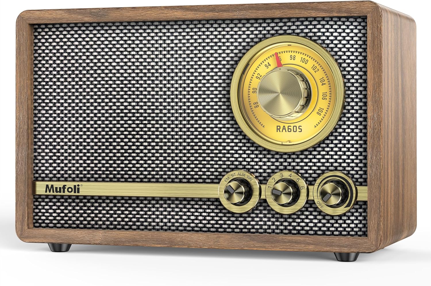 Vintage Radio with FM, Retro Bluetooth Speaker, Wood Bluetooth Radio for Home with White Noise Machine, for Kitchen, Bedroom, Living Room, Cafe, with Rotary Tuning Dial(Espresso/RA60S-A)