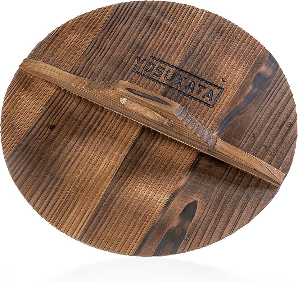 YOSUKATA Premium Wok Cover 13.2" for Wok 13.5"- Wooden lid for Frying Pan - Ergonomic Handle - Condensate-free - Durable Accessories for Carbon Steel - Cast Iron - Stainless Steel &amp; Aluminum Woks