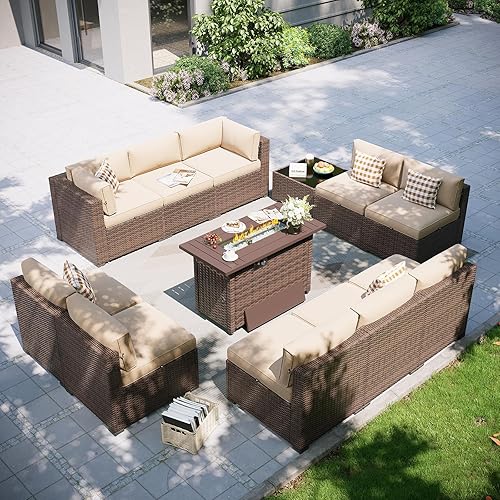 Miniatura 22 de Aoxun Juego de muebles de patio, 7 piezas de sofás seccionales para exteriores con cubierta Waterprool, muebles de mimbre para exteriores, juego de