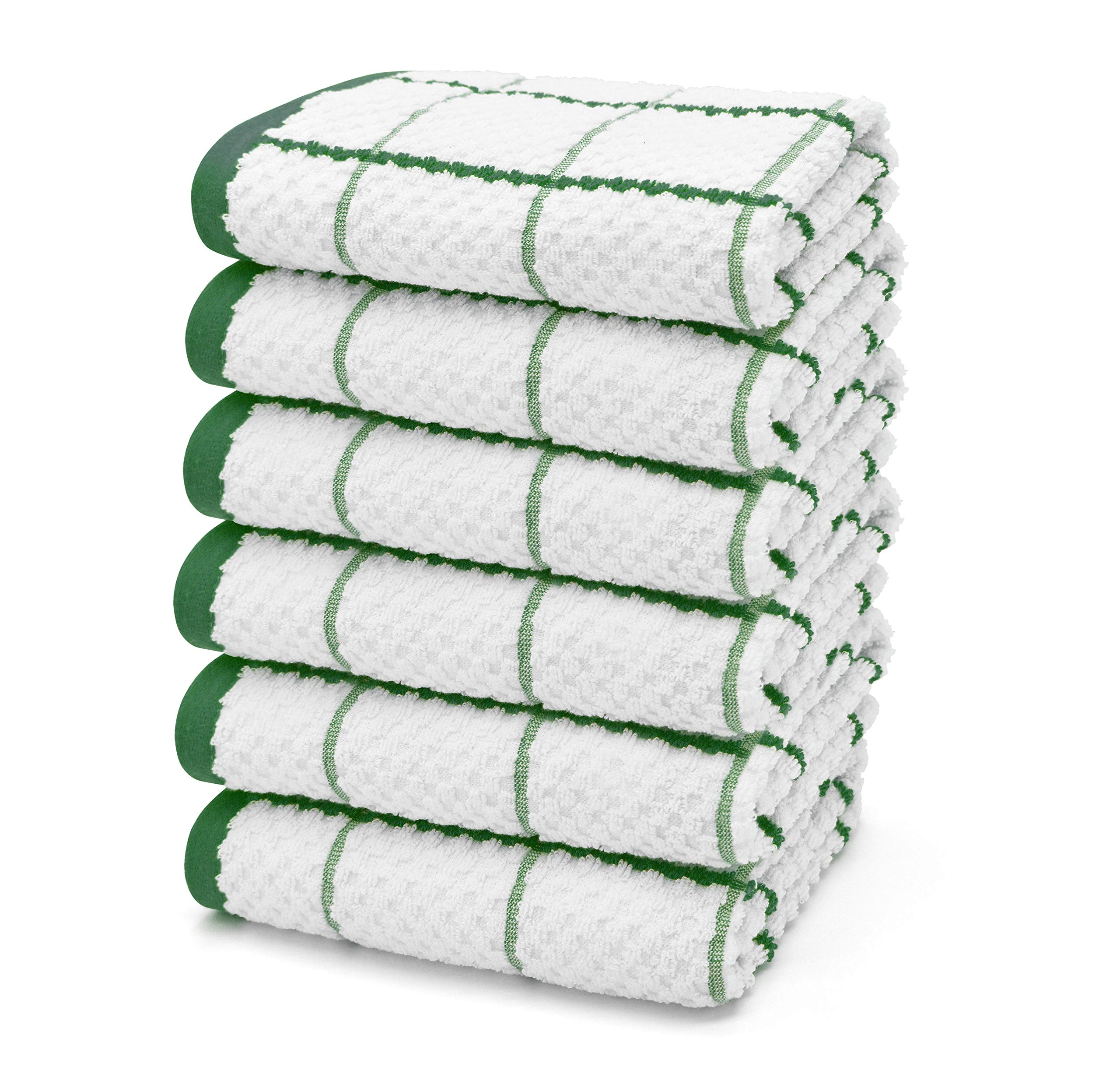 Ashley Mills Jacquard Woven Tea Towels Large Check 50x70cms Super Absorbent 100% Cotton (6 Pack, Emerald Green) โ image 1