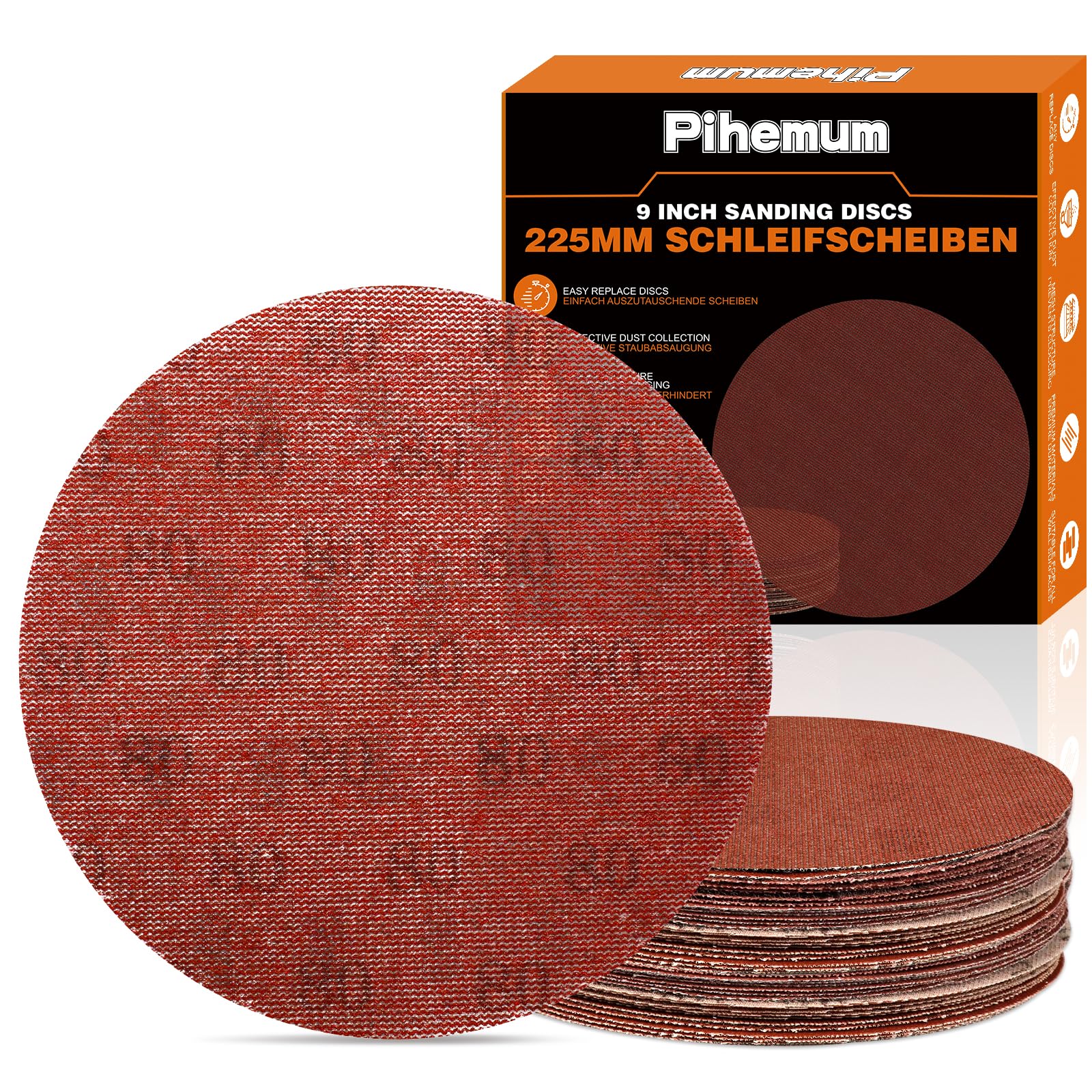 pihemum 30 Pcs 225mm Mesh Sanding Discs 80 Grit Hook and Loop Net Sandpaper for Drywall Sander