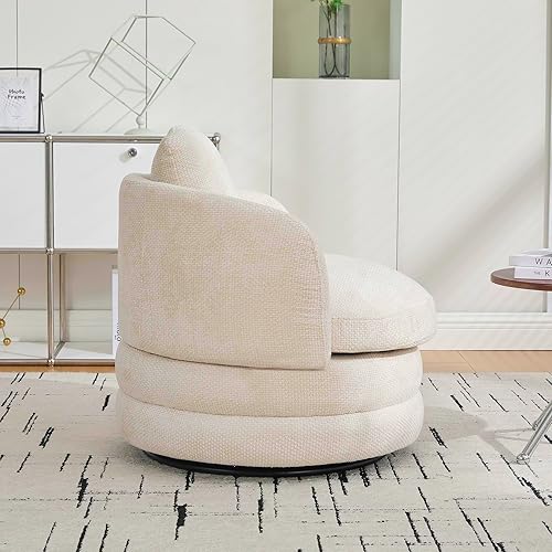 Miniatura 5 de Silla giratoria de barril con almohada, 30 pulgadas de ancho, moderna, redonda, 360, tapizada con chenilla, cómoda, sillón individual para sala de