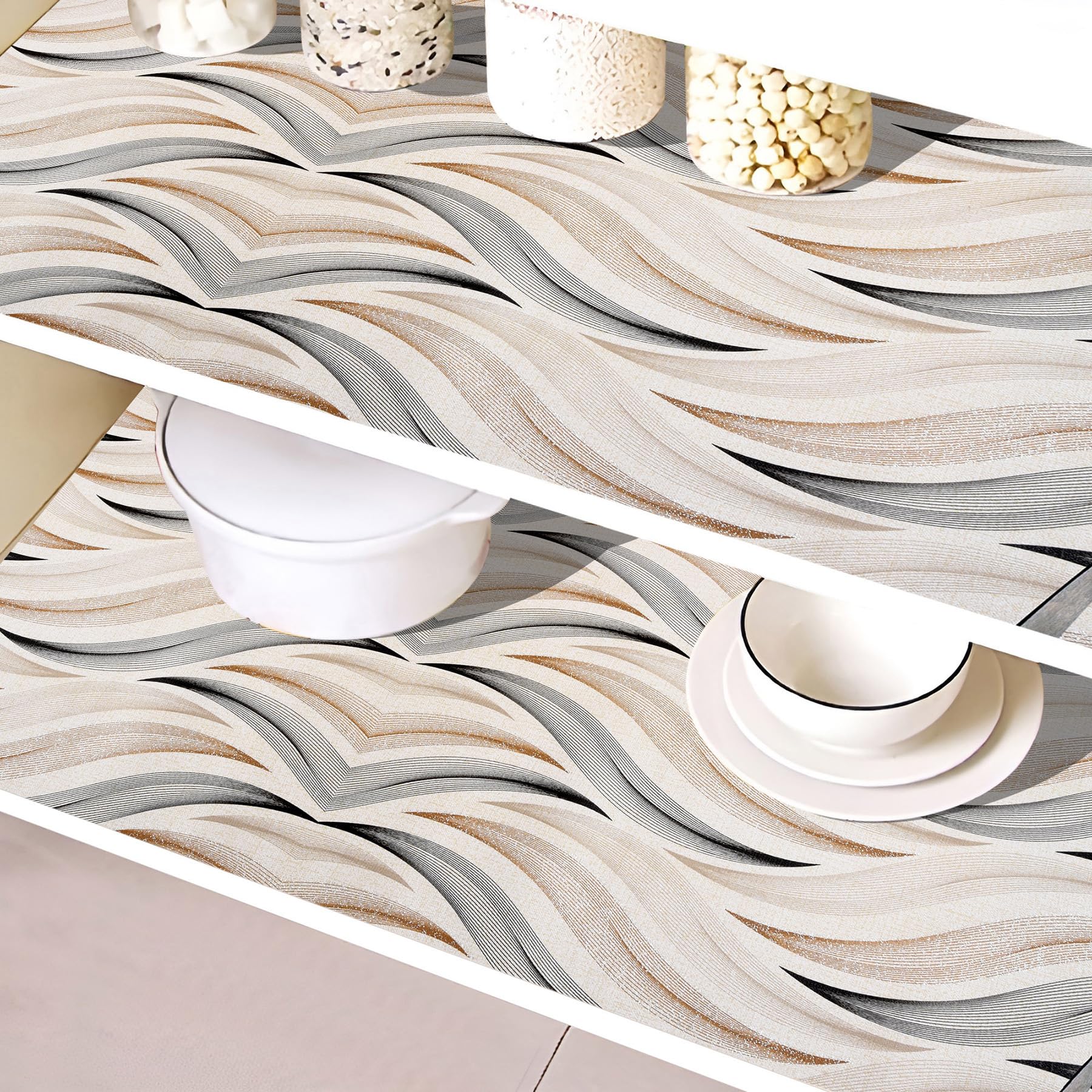 Kuber Industries Shelf Liner | 3 MTR | Kitchen Cabinets Protector Mat | Drawer Liner Mat | Shelf Liner for Drawers | Cabinet Shelf Liner | Shelf Liner for Kitchen | Wave Print | Cream-image-25