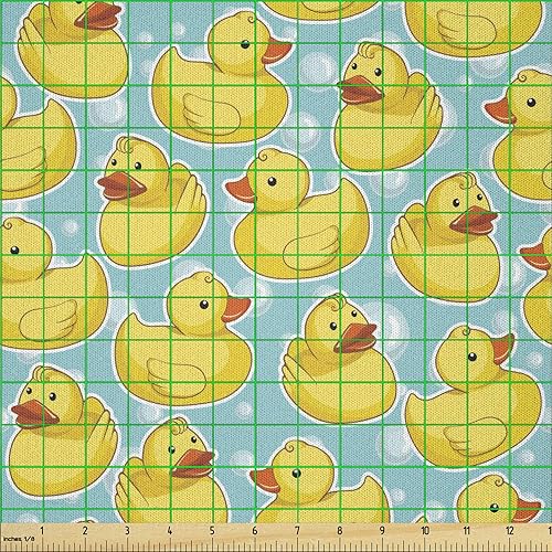 Miniatura 2 de Lunarable Tela de Duckies de The Yard, fondo de burbujas de baño con un patrón de animales de goma estilo boceto, tela de microfibra para artes y