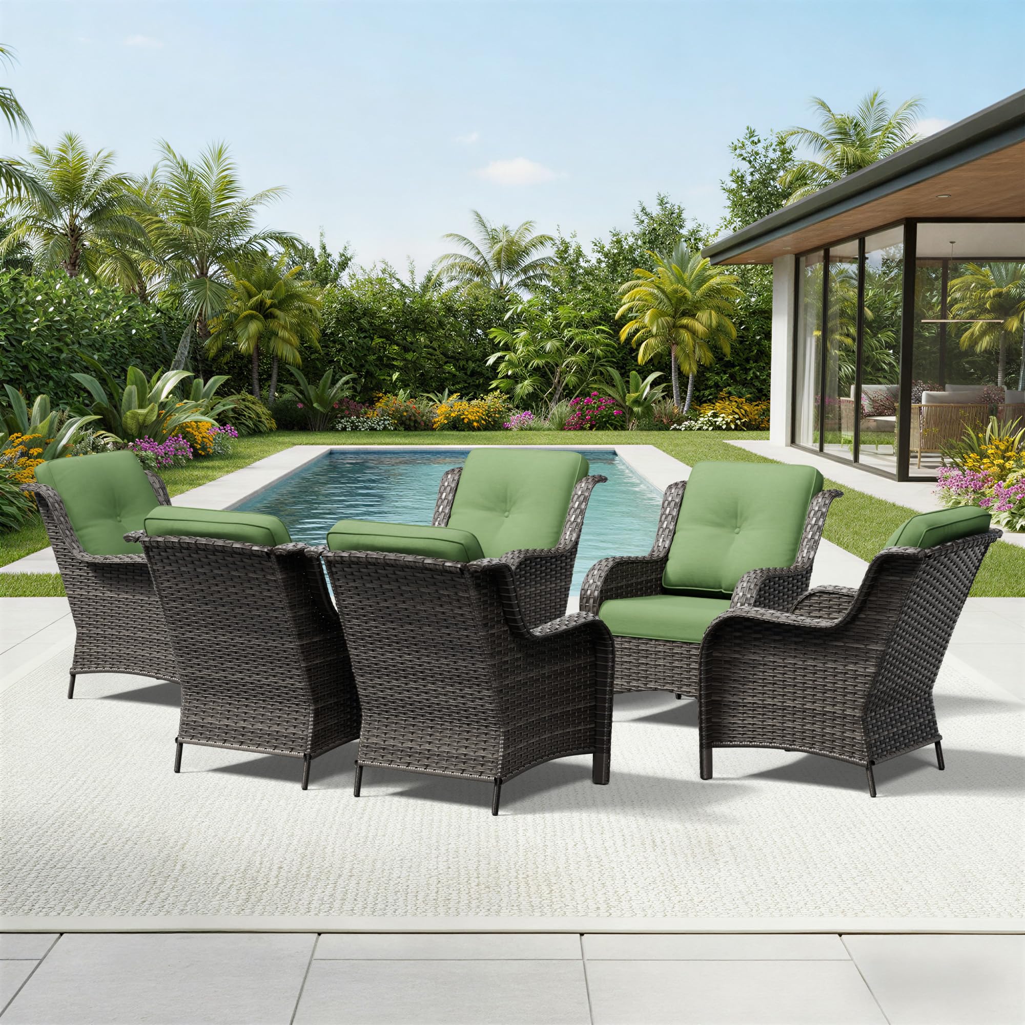 Joyside 6 Piece Wicker Patio Furniture Set, Rattan Patio Chairs with High Back, Deep Seating, Wide Armrest, Thickened Cushions, Outdoor Furniture for Deck, Porch Use