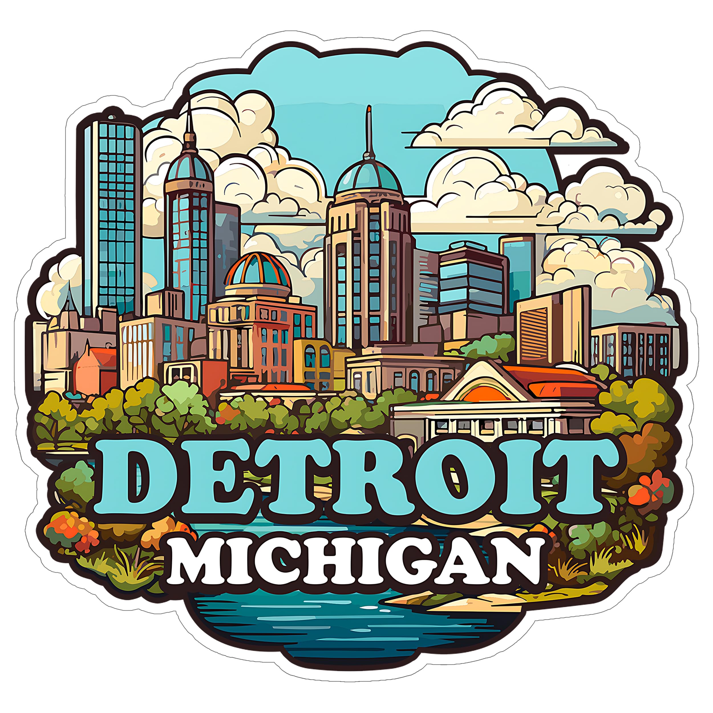 Detroit Michigan Sticker 4 Inch Travel Souvenir City Destination - Waterproof Vinyl Decal for Laptop Water Bottle Car Tumbler - Durable Aesthetic
