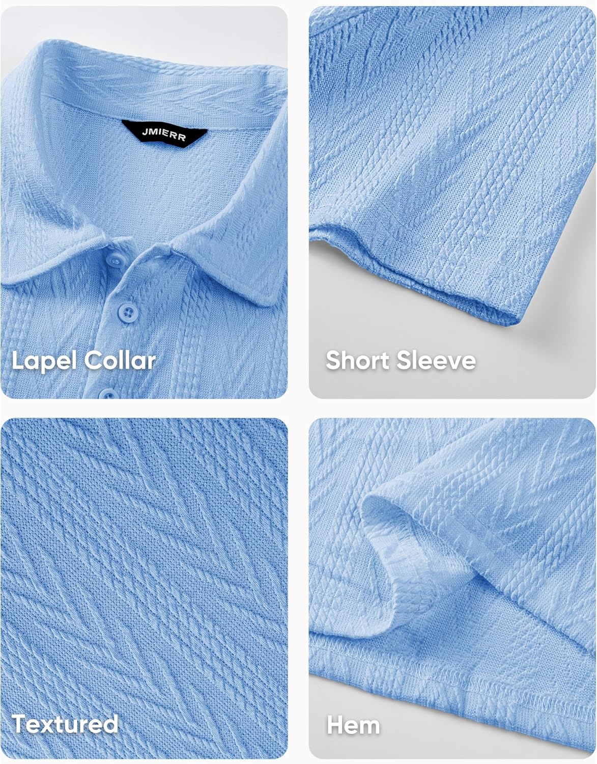 JMIERR Men's Textured Knit Polo Shirt Summer Short Sleeve Vacation Button Beach Knit Stretchy Golf Shirts - Image 5