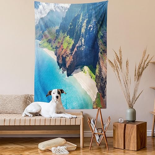 Miniatura 2 de Ambesonne Tapiz hawaiano, Costa Na Pali en la isla de Kauai en Hawái, día soleado, horizonte de montaña, colgante de pared para dormitorio, sala