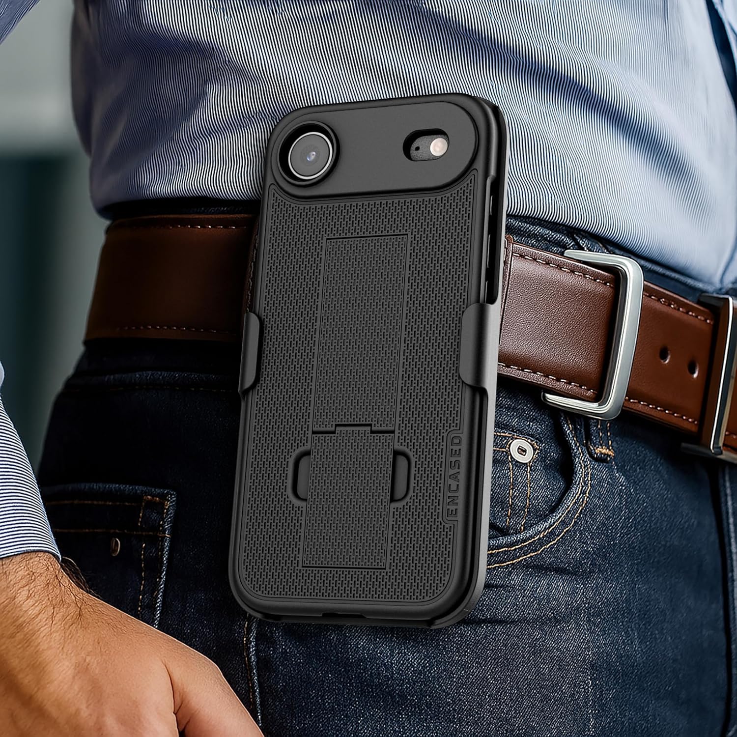 Encased DuraClip Designed for iPhone Air Case with Belt Clip Phone Holster and Kickstand (Matte Black) - Image 2