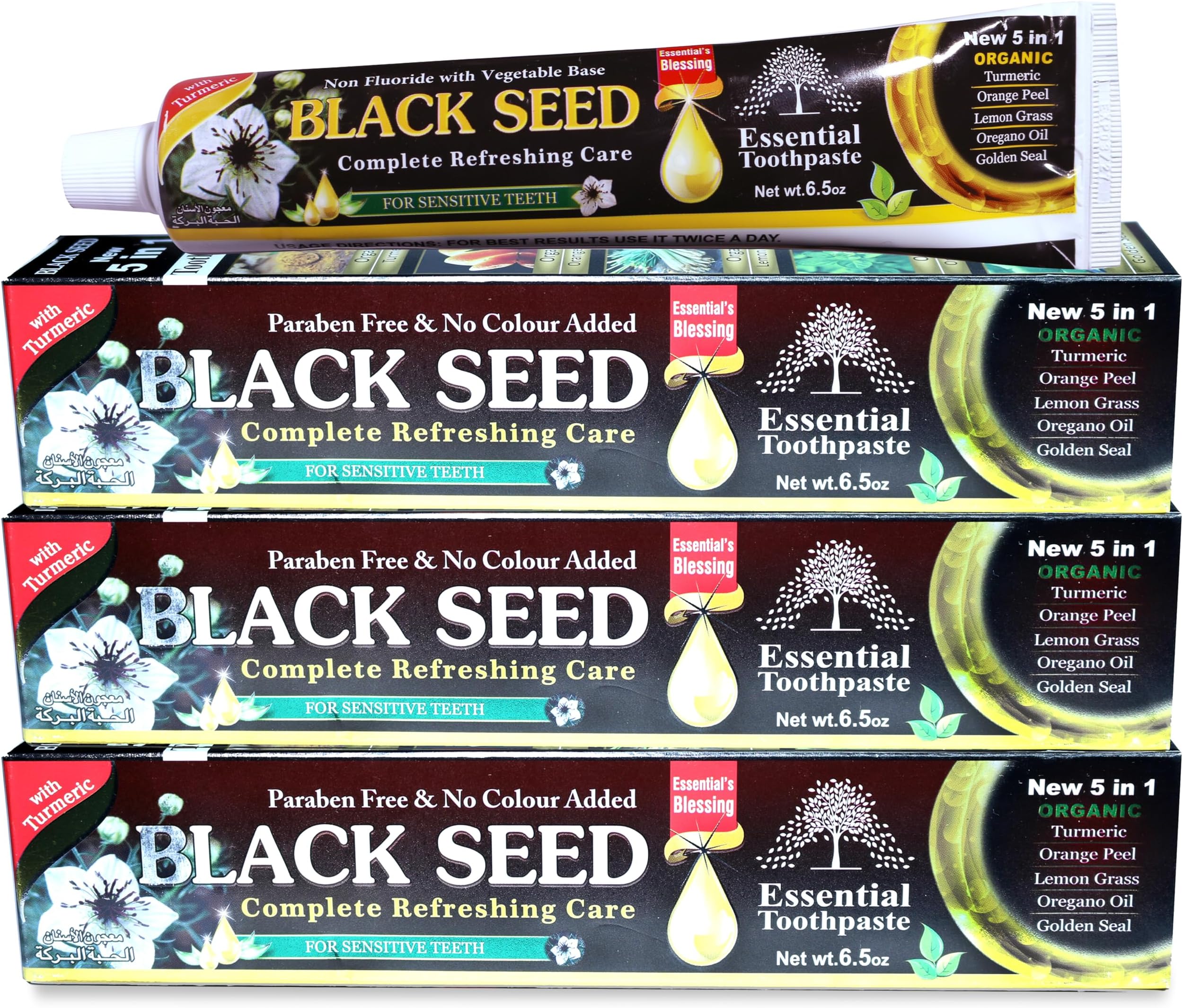 Organic Black Seed Toothpaste 100% Fluoride Free & Vegetable Base (3pack) 6.5oz for Sensitive Teeth