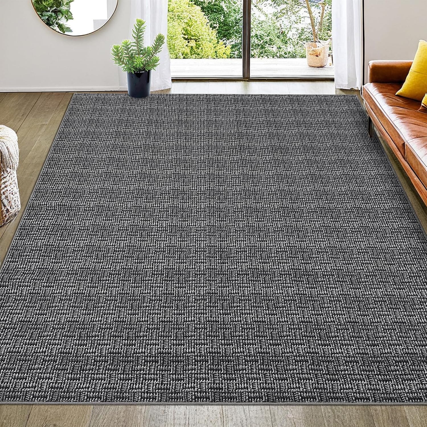 GlowSol Washable Rugs 8x10 Rug for Living Room Rustic Solid Rug Soft Bedroom Rug Large Braided Rug Farmhouse Rug Non Slip Throw Rugs Non Shedding Stain Resistant Rug for Dining Room Home Office Black