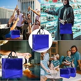 cabzymx 15 Pcs Purple Reusable Gift Bags, 12.6 x 4.7 x 11 In Holiday Party Bags, Ideal Goodie Bag Bulk for Birthday, Wedding, Xmas, Thanksgiving- with Handles & Sturdy Base