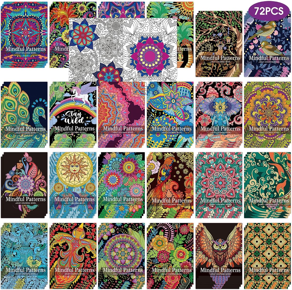 Sinload 72 Pcs Mindful Coloring Books Party Favor Bulk for Adults Drawing | 6.9 x 5 in, Stress Relief, DIY Art, Floral Patterns, Thick Paper, Relaxation Supplies for Gift Giving, Goodie Bag Fillers