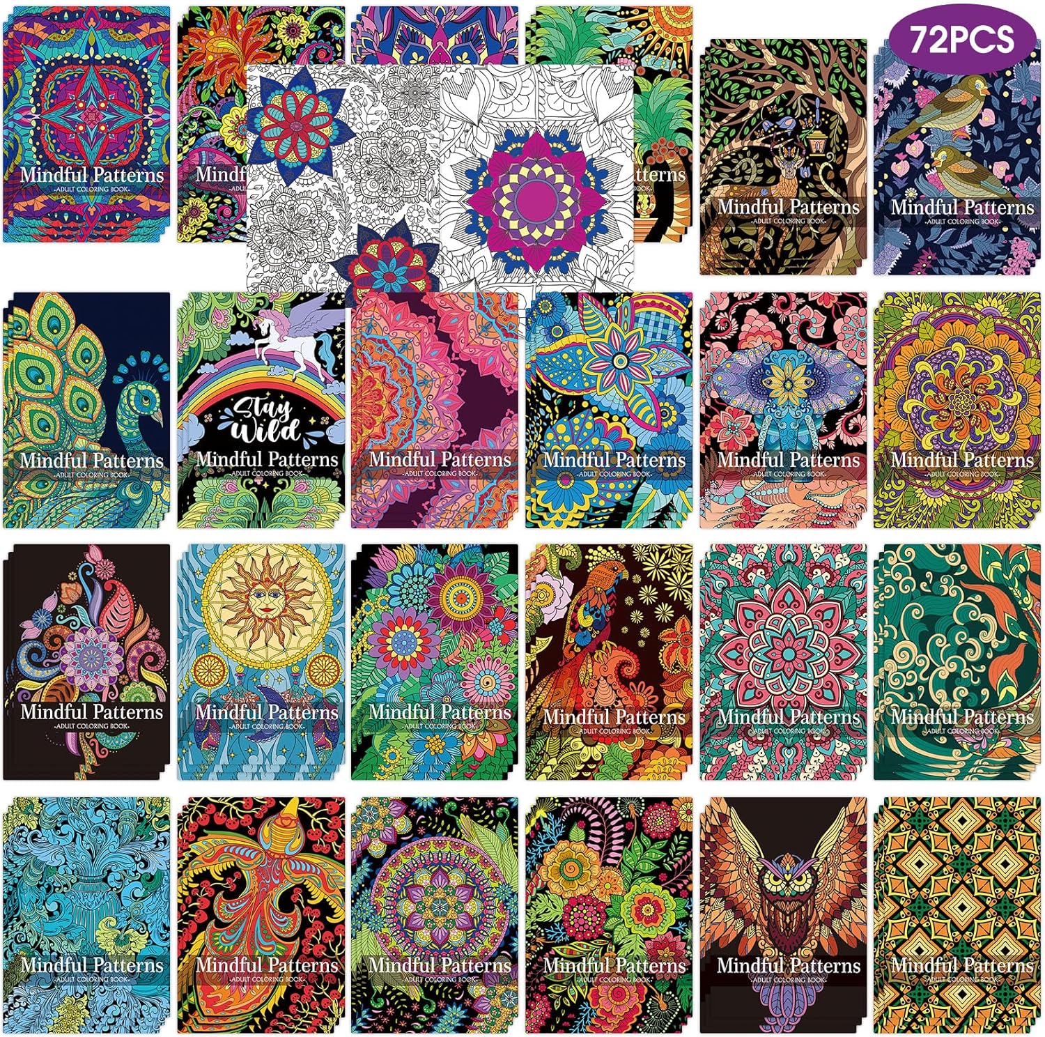 Sinload 72 Pcs Mindful Coloring Book Bulk for Adults, DIY Art Coloring for Adult Stress Relief Drawing Book with Flower for Party Favors Goodie Bag Filler Gifts