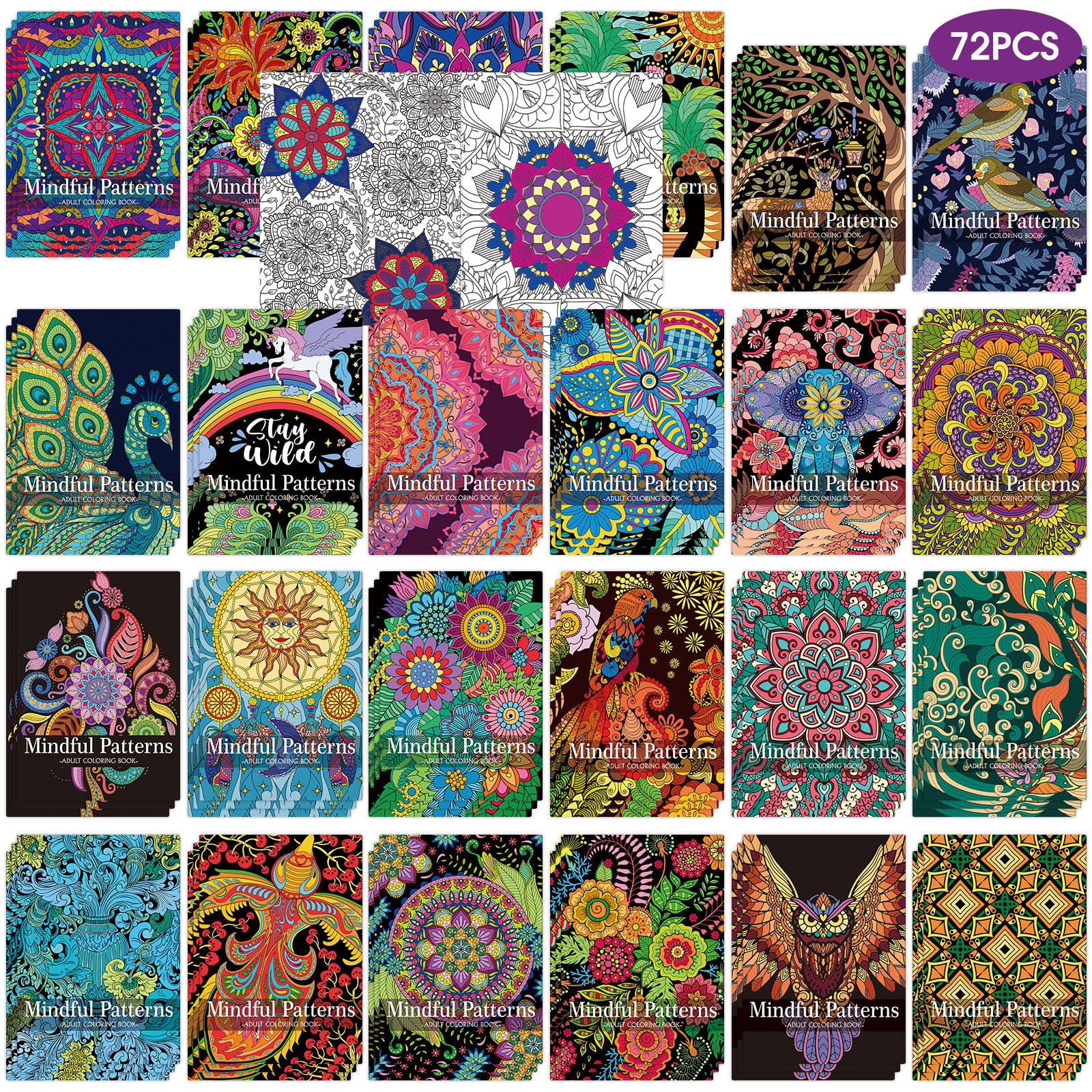 Sinload 72 Pcs Mindful Coloring Book Bulk for Adults, DIY Art Coloring for Adult Stress Relief Drawing Book with Flower for Party Favors Goodie Bag