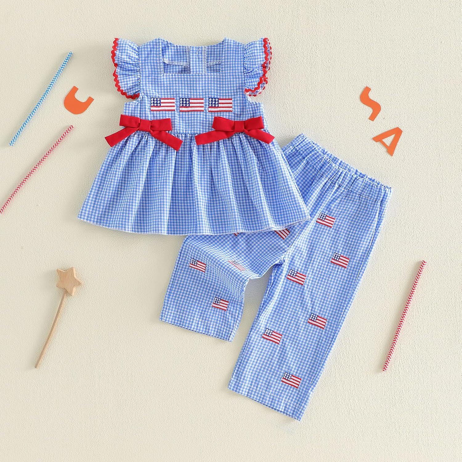Socutebabe Toddler Girl Summer Outfit Doll Collar Short Sleeve Stripes Top Flare Pants Cute Kid Girls Clothes 6-24 Months