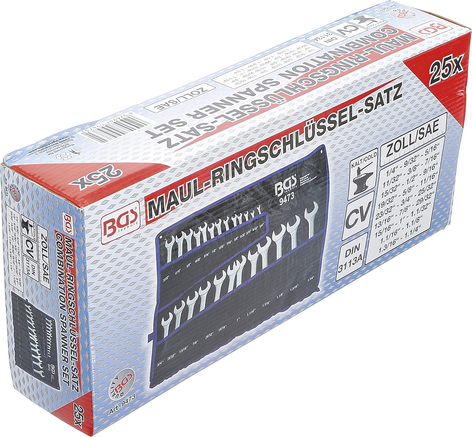 Frее Shірріng Ovеr $50 BGS 9473 | Combination Spanner Set | Inch Sizes | 1/4 - 1.1/4 | 25 pcs.