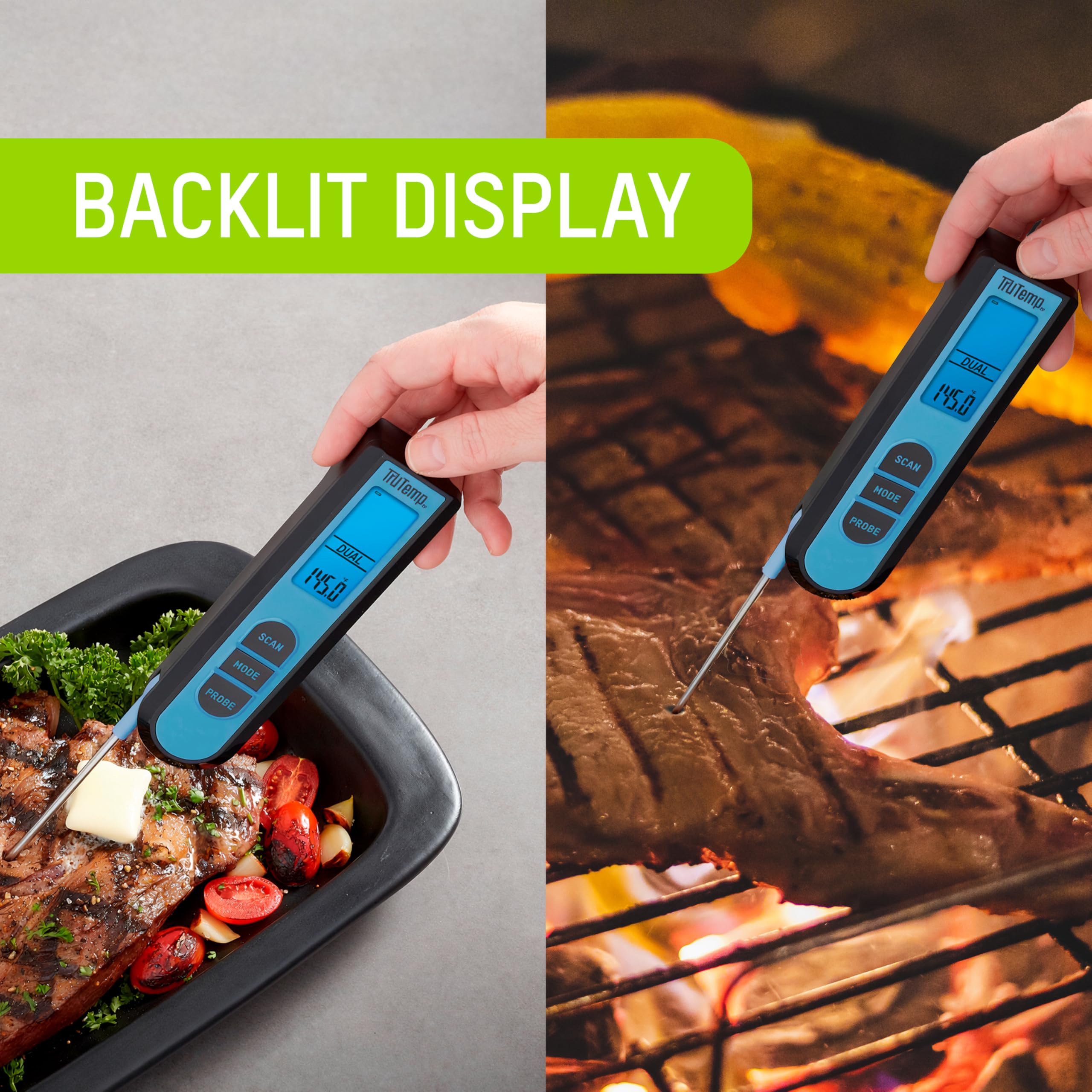 Taylor TruTemp - Termómetro infrarrojo dual de lectura instantánea para carne y alimentos, digital para cocinar, diseño IPX5 a prueba de salpicaduras, además de sonda de carne para barbacoa, cocina