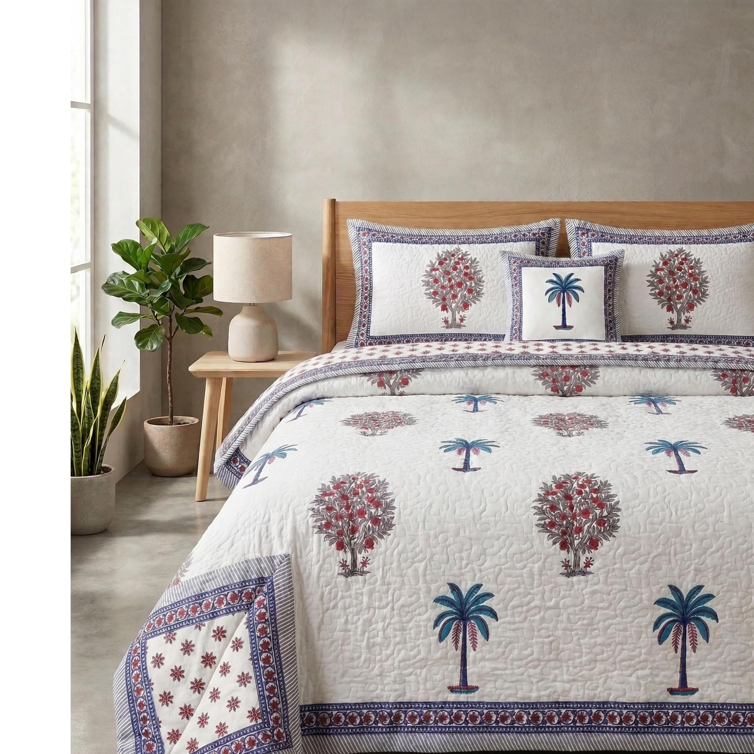 Cotton Dohar Bedcover 90 x 108 Inch Pure Mulmul Reversible Handblock Print AC Quilt Lightweight All Season Double Bed Quilted Bedsheet Soft Breathable Paanijaal Design-image-26