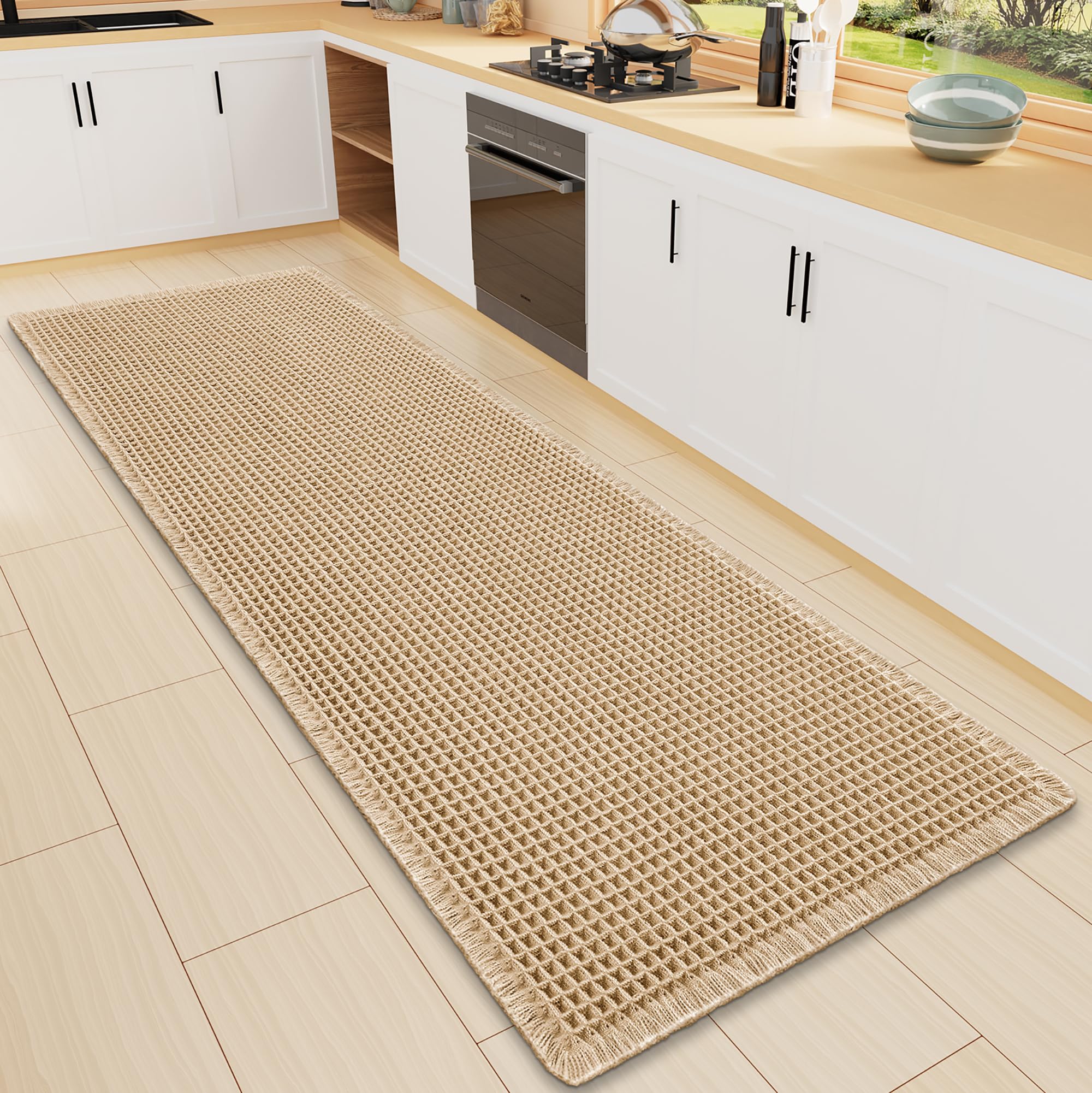 Smiry Waffle Bath Mat 47X16, Extra Soft Absorbent Bathroom Rugs, Brown