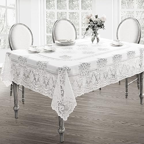 Miniatura 9 de Newbridge Allison Holiday - Mantel de tela de encaje victoriano de reliquia, mantel de encaje de poliéster festoneado vintage, cuadrado de 52 x 52