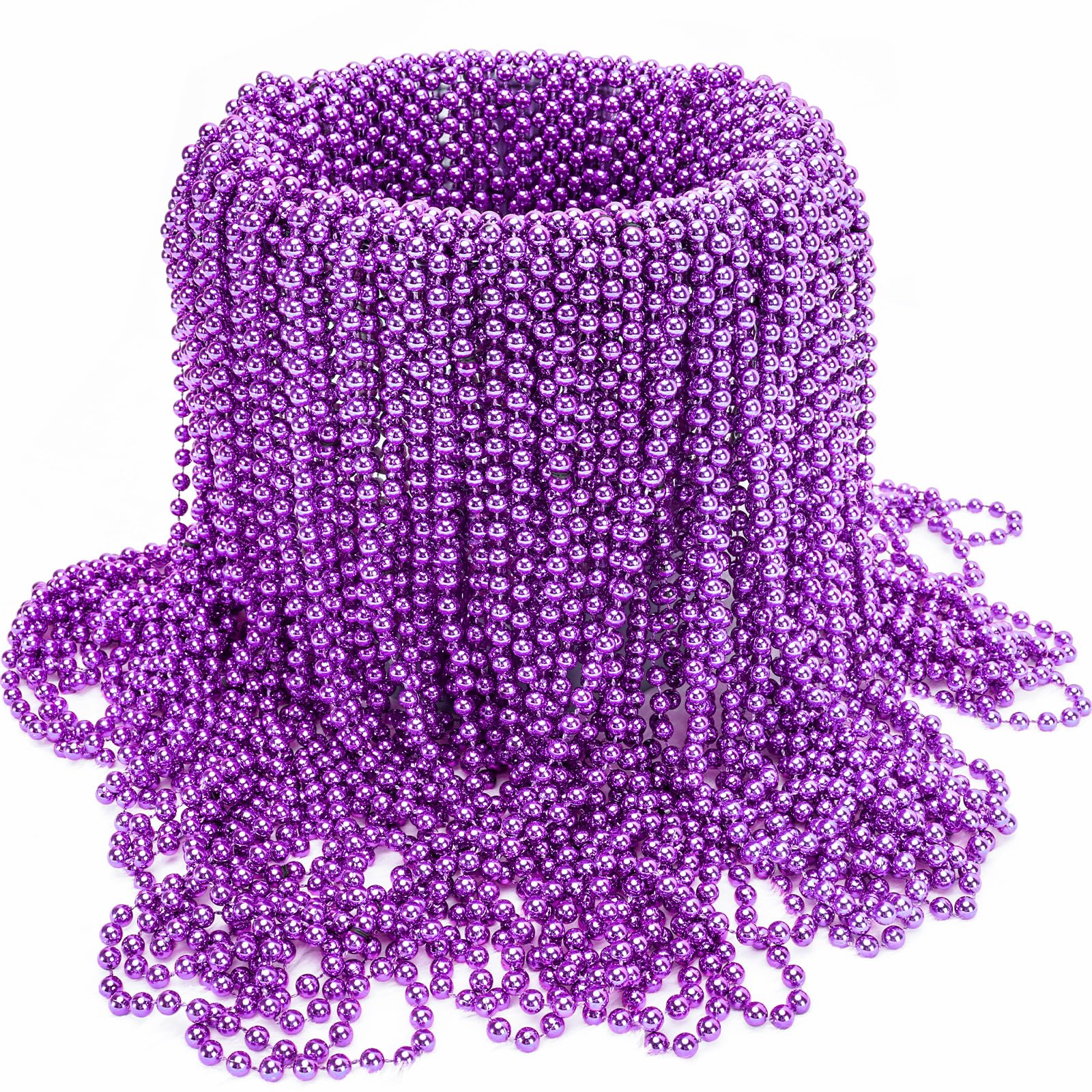 Garma144Pcs Mardi Gras Beads Bulk, Metallic Purple Bead Necklace 33Inch 7mm Mardi Gras Party Beaded Necklaces for Mardi Gras Party Costume Festival Parade Party Favors