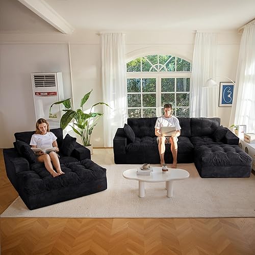 Miniatura 36 de MAXYOYO Sofá seccional modular en forma de L de 104", con reposapiés, sofá Cloud sin huesos con almohadones en capas, sofá tapizado en una caja,