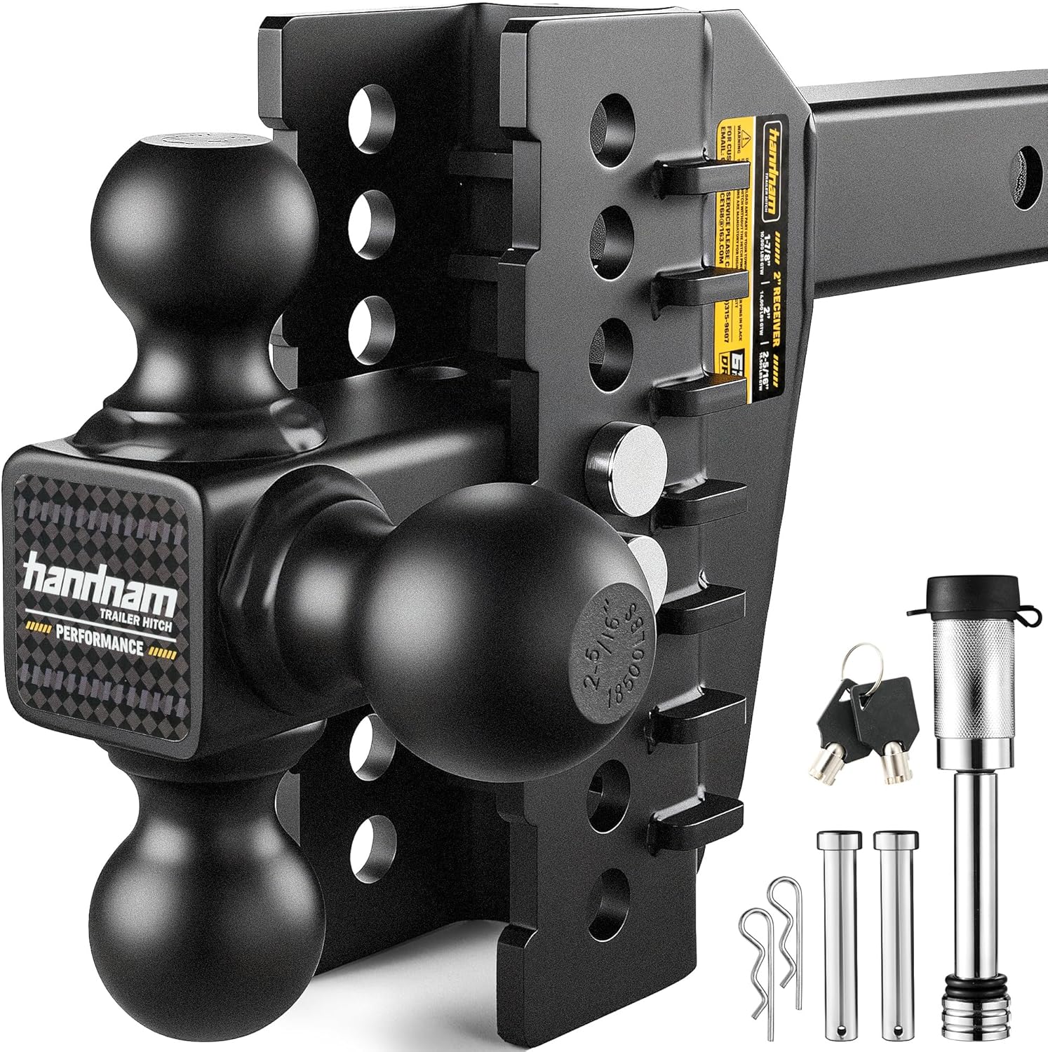 Drop Hitch Adjustable Trailer Hitch, Tow Hitch with 6-Inch Drop/Rise for Truck (18,500 LBS GTW), Adjustable Drop Hitch Fits 2-Inch Receiver, Trailer Hitches with Double Anti-Theft Pins Locks