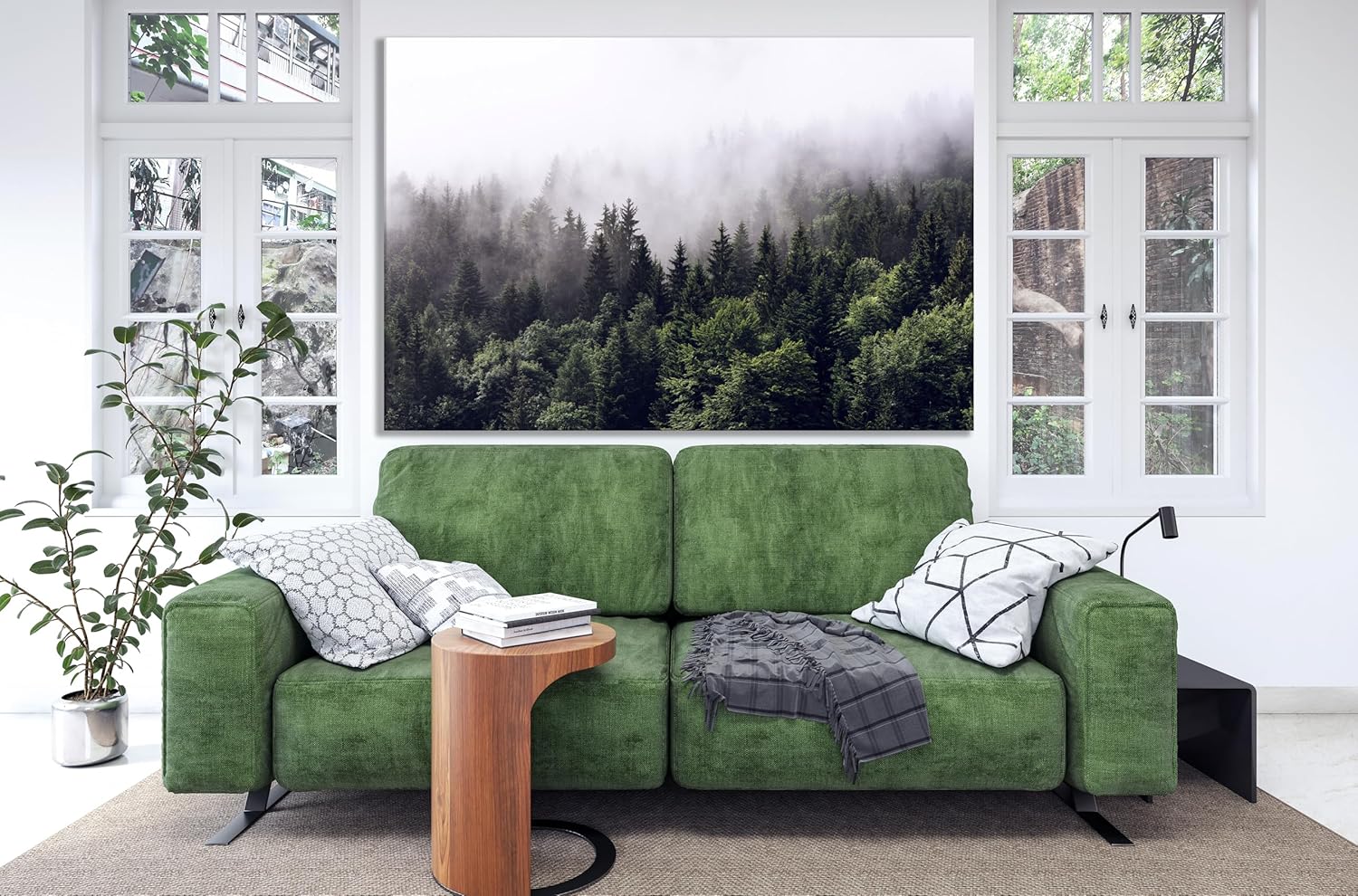 Nature Wall Art Prints - Ocean Forest Mountain Lake Canvas Landscapes - Small to Extra Large Living Room Bedroom Kitchen Bathroom Décor (Foggy Pine Forest, 16"L x 24"W)