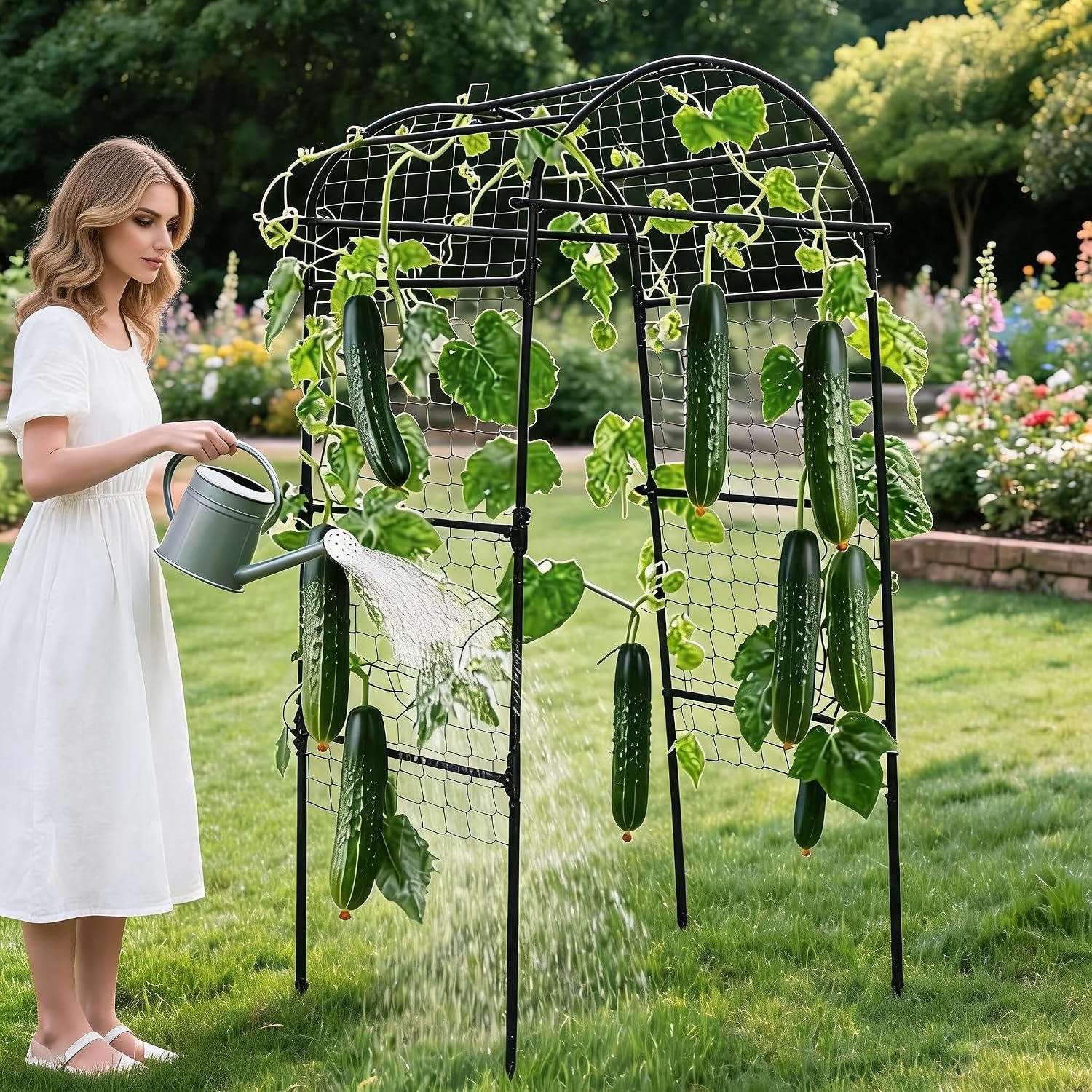 Metal Garden Arch Trellis, 6.8Ft Black for Raised Beds, Plant Support for Cucumbers & Climbing Vegetables
